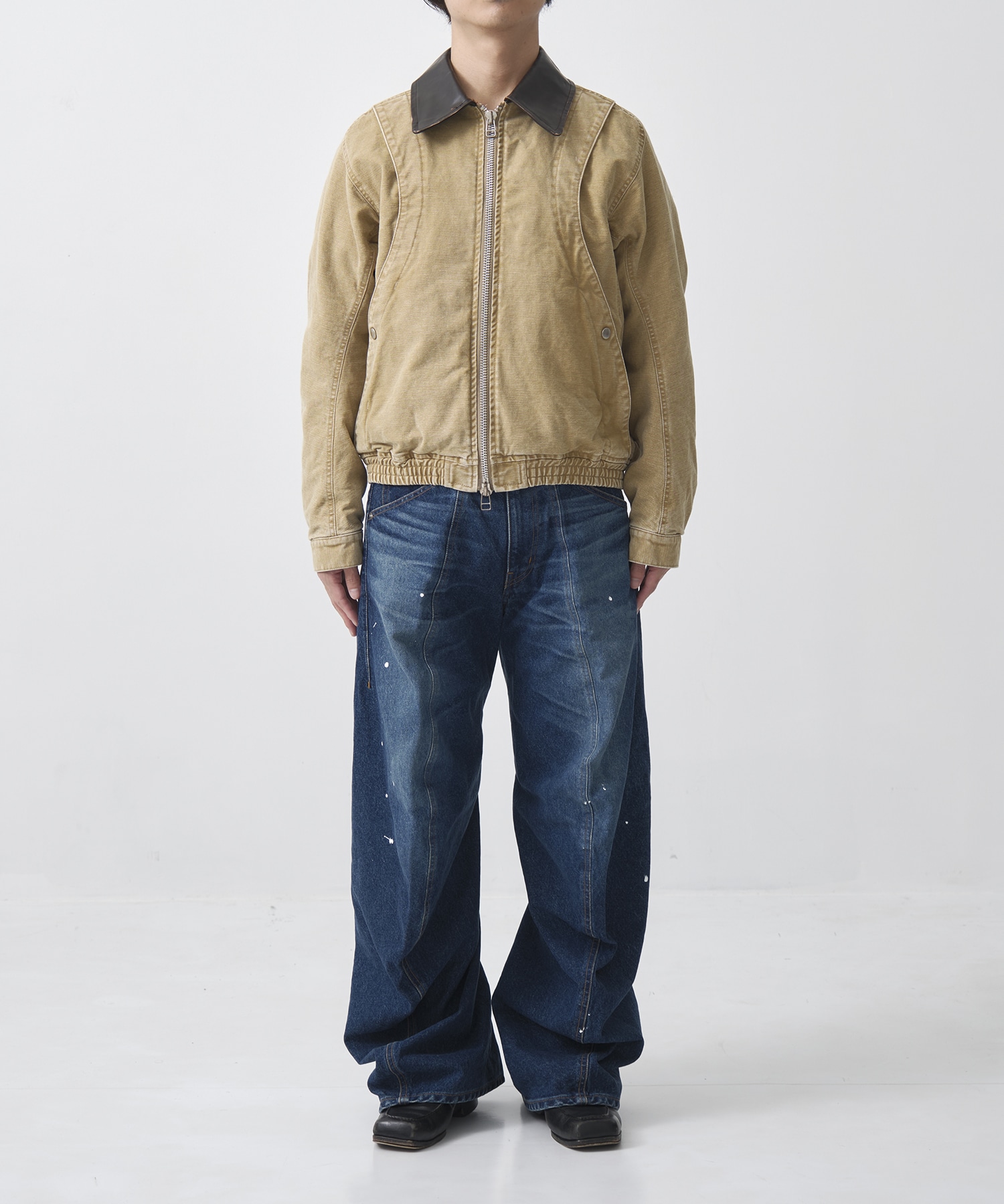 別注 Leather collar utility jacket NVRFRGT