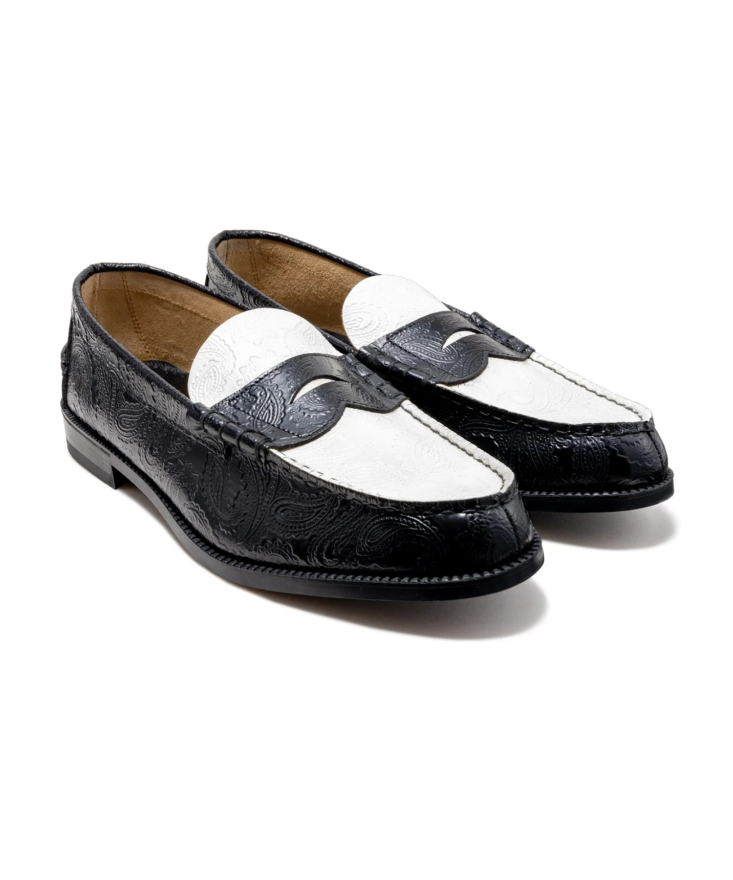 EMBOSSED LOAFERS BLACK WHITE PAISLEY The Kenford FINESHOES