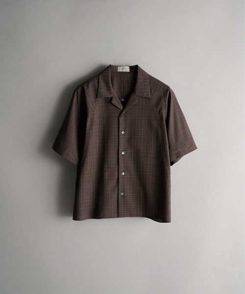 cropped open collar short sleeve shirt check CONZ