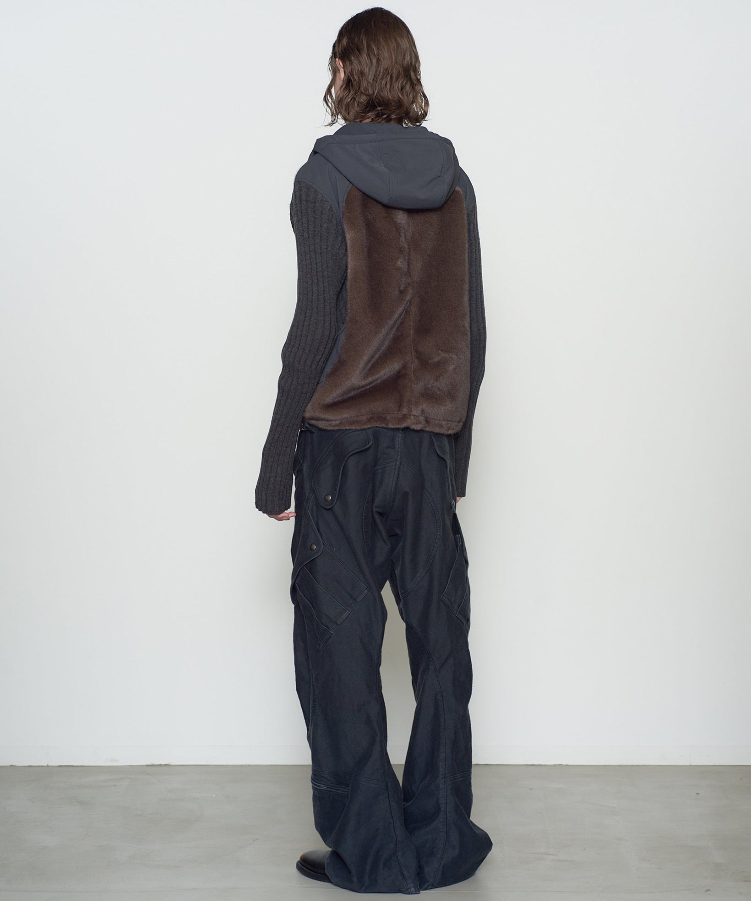 KNITTED SLEEVE PANELLED ZIP UP HOODED JACKET NVRFRGT