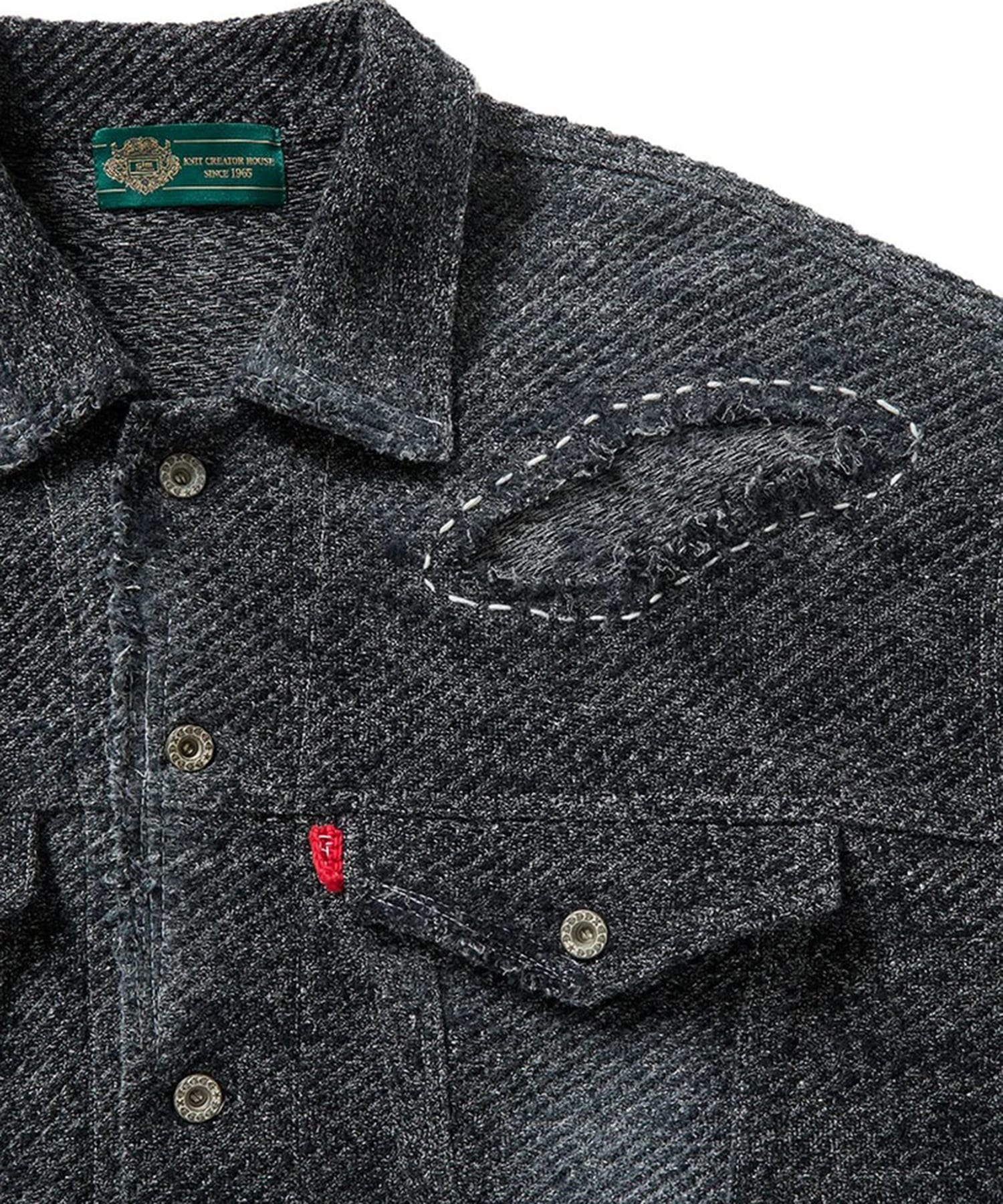Hard Damaged Black Denim Knit Jacket gim context