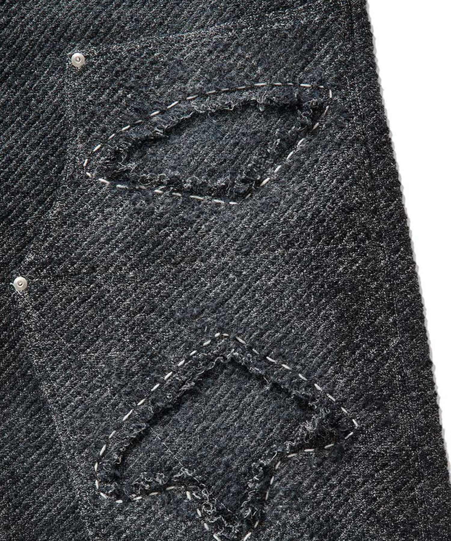 Hard Damaged Double Knee Black Denim Knit Pants gim context
