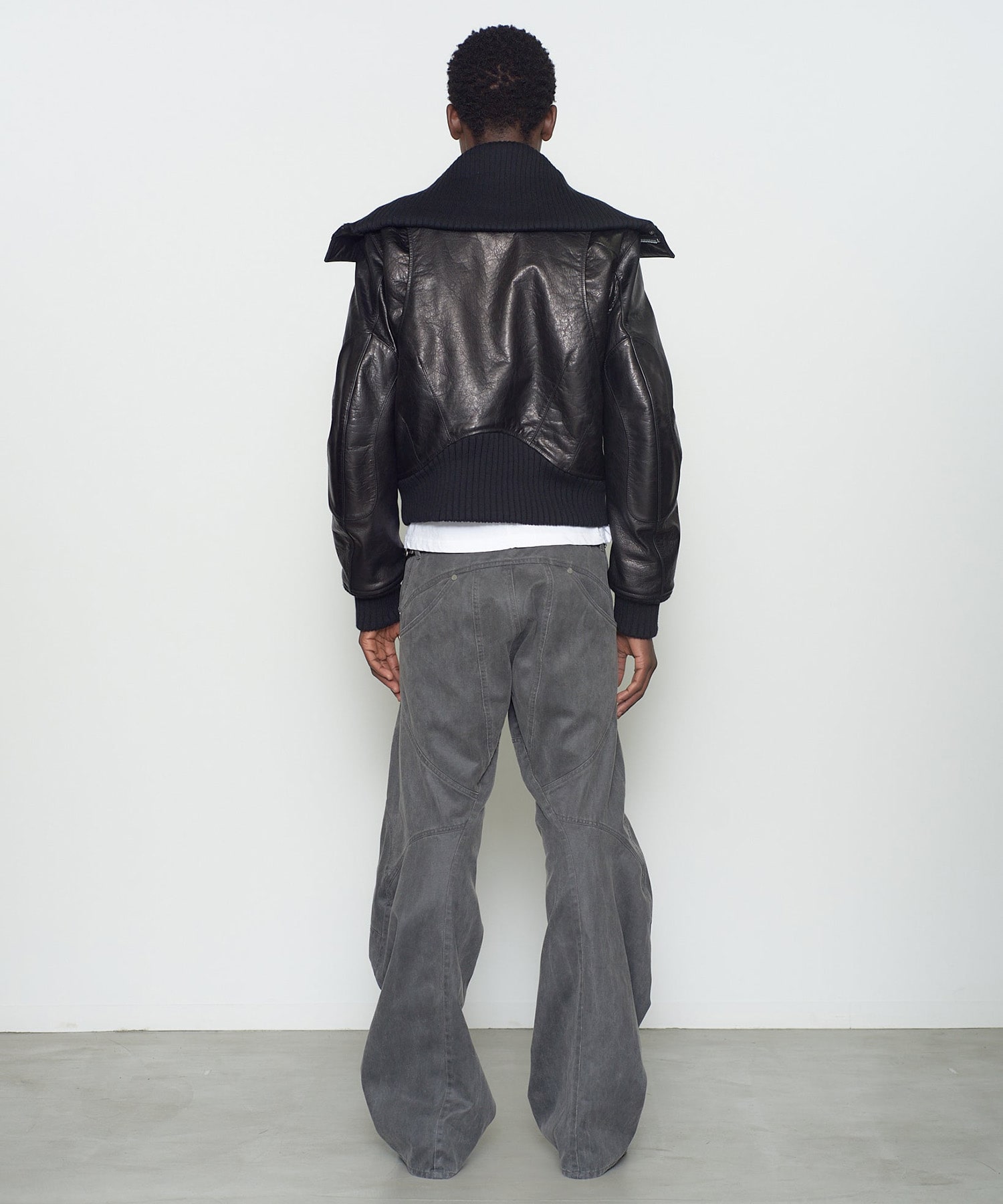LEATHER PADDED HIGH NECK BOMBER JACKET NVRFRGT