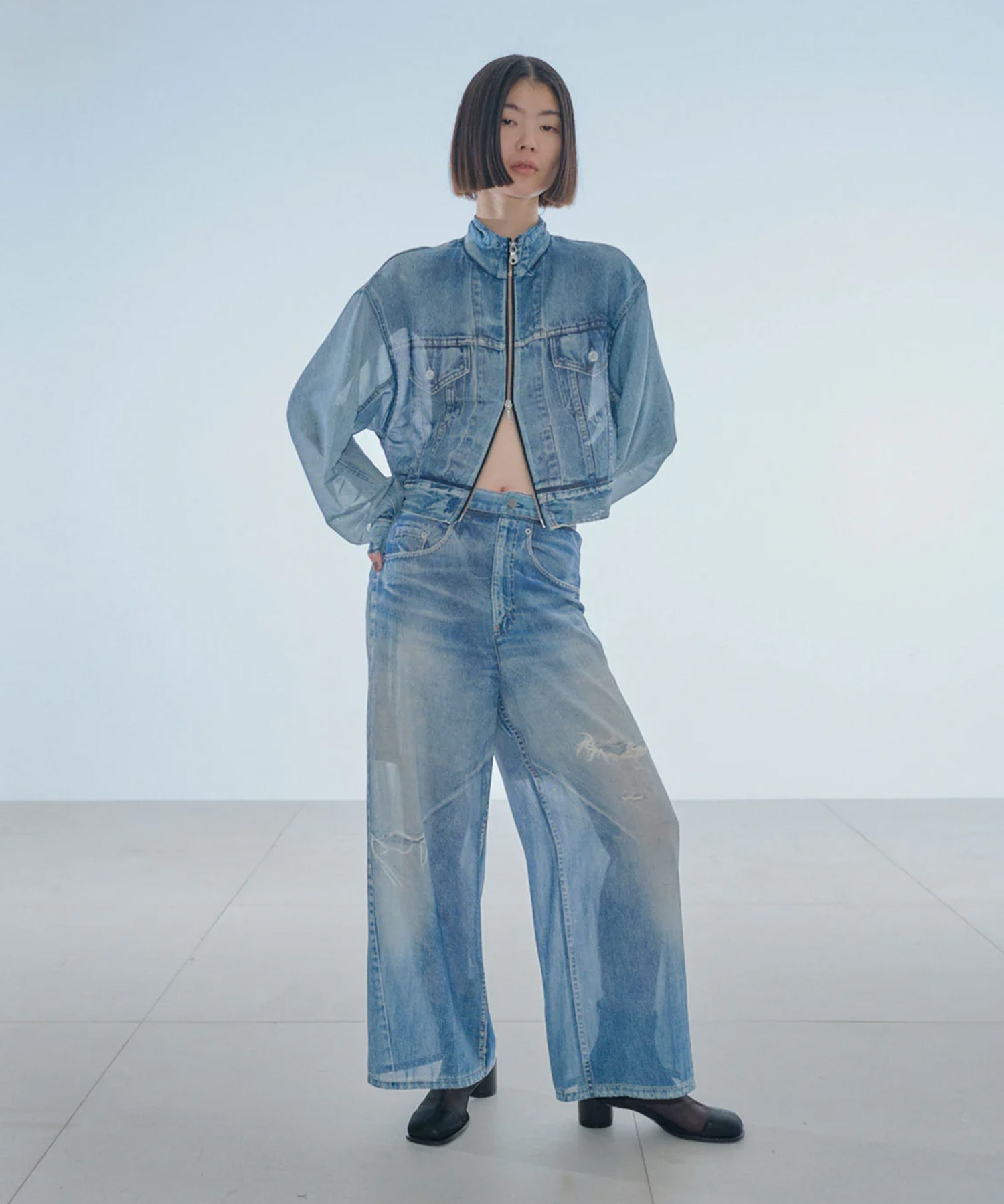 DENIM PRINT SHEER PANTS THINGS THAT MATTER