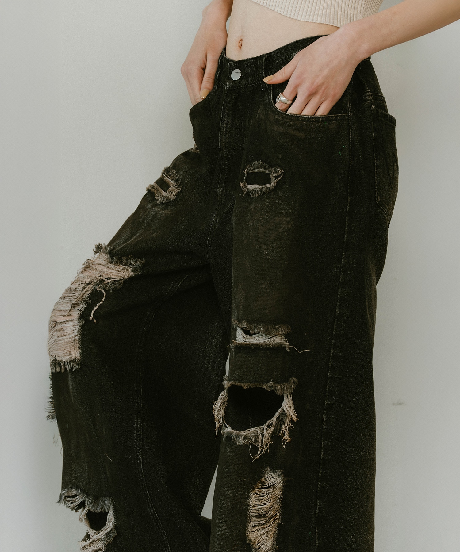 damage denim pants(unisex) Knuth Marf