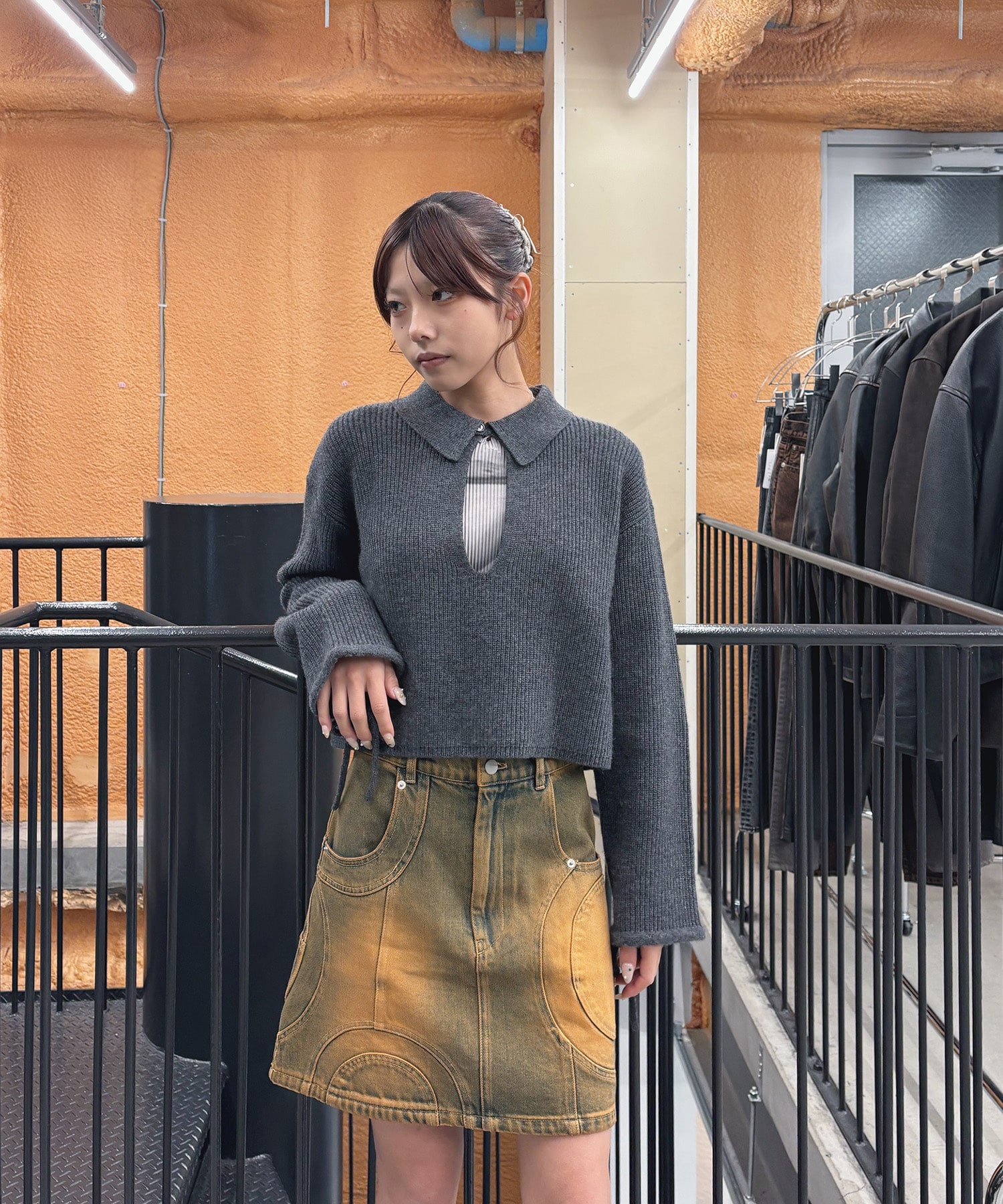 EX.cashmere slit neck loose short knit Knuth Marf