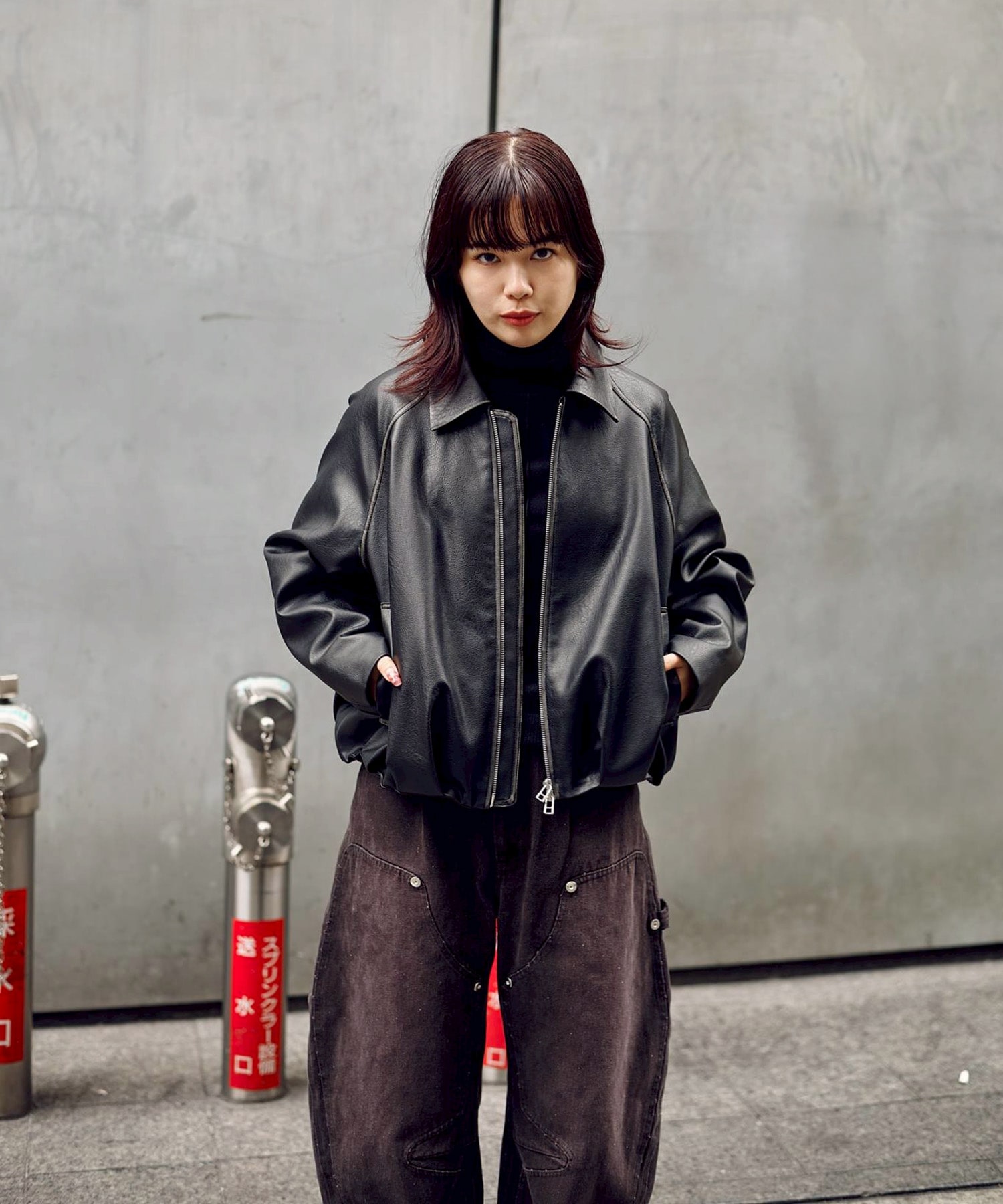 BALLOON LEATHER ZIP UP JACKET CONZ