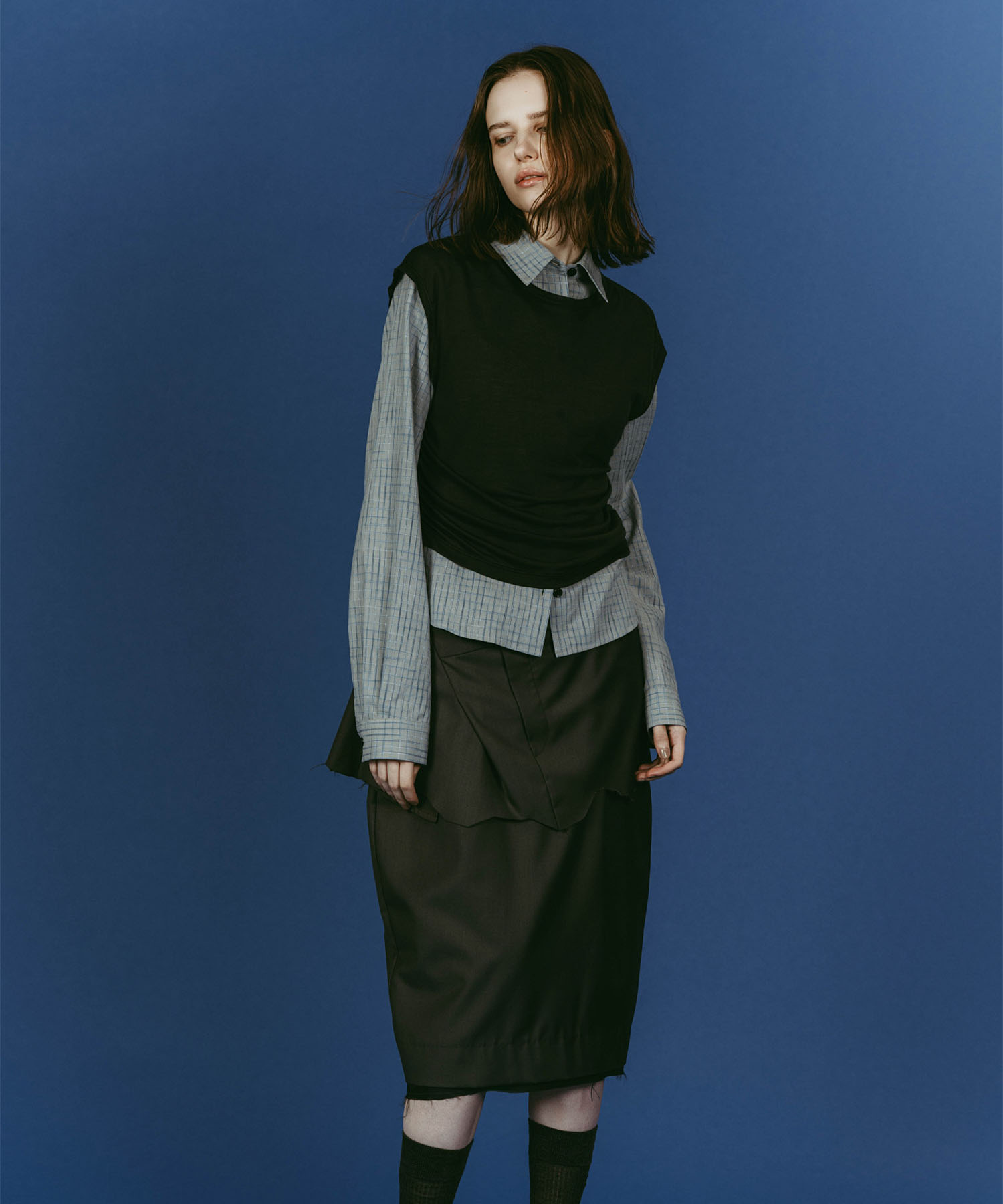 2-piece layered compact shirt/bluecharcoal Knuth Marf