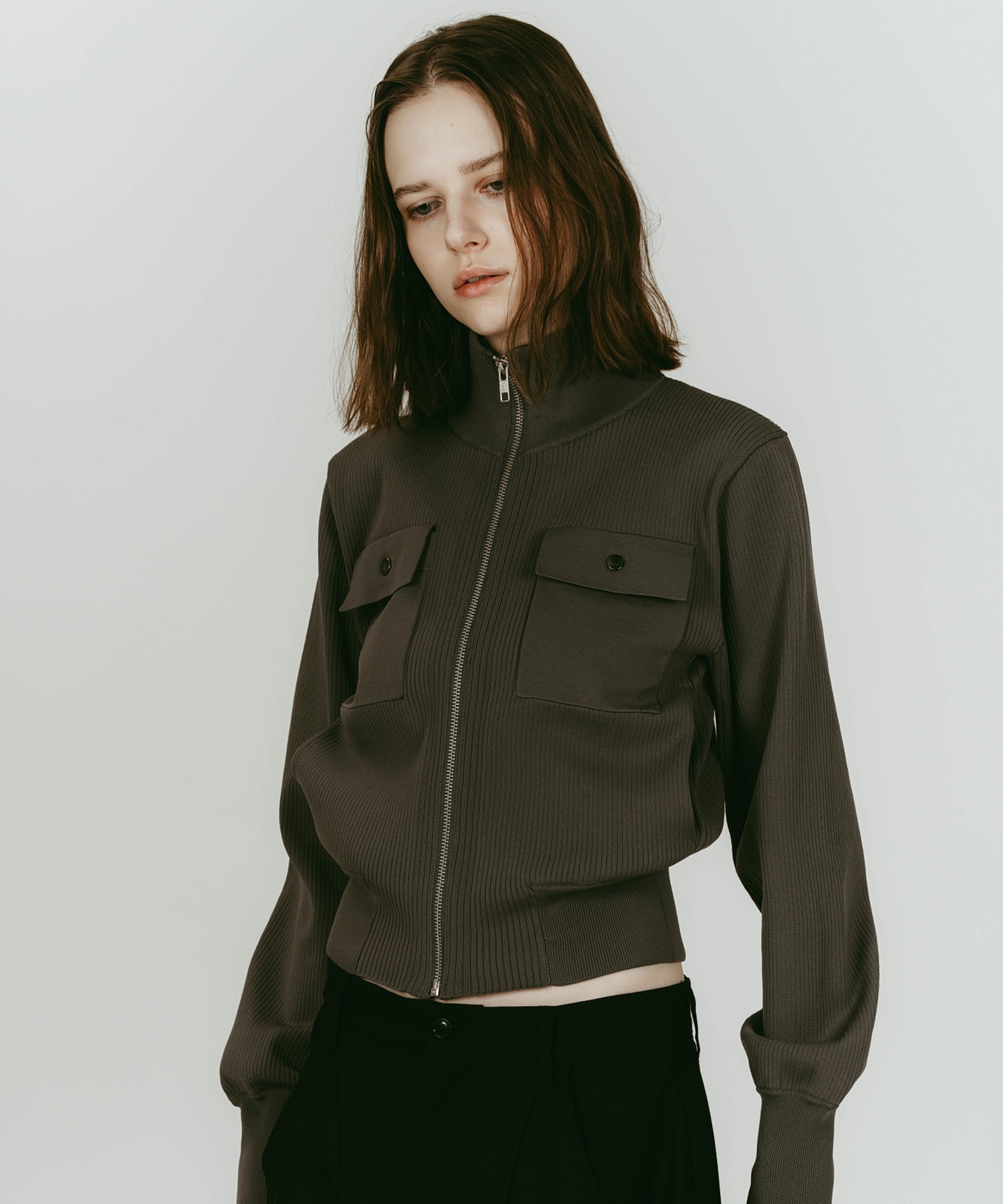 pocket zip up knit 