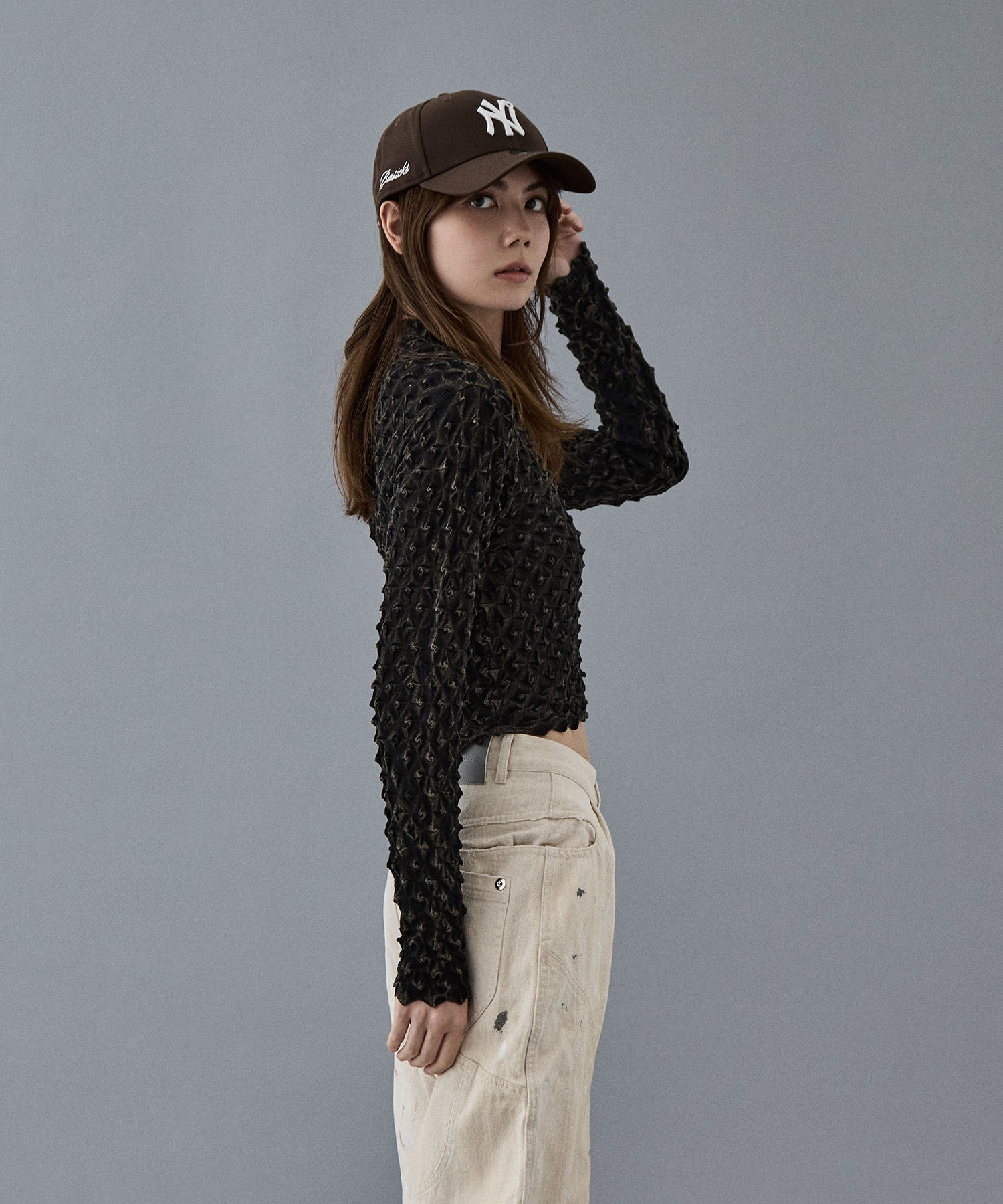 EX.ice cotton stone wash half zip pullover OPEN SESAME CLUB