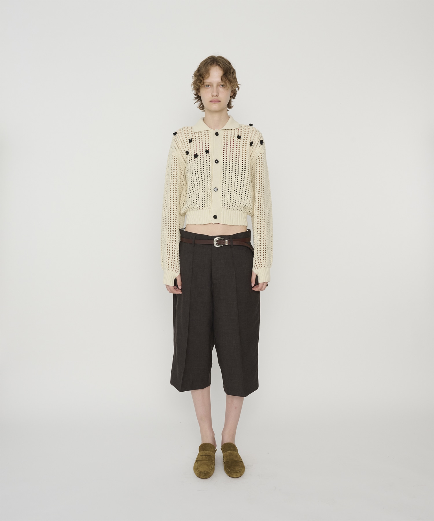 CROCHET STAR 7G MESH POLO COLLAR CARDIGAN JANE SMITH