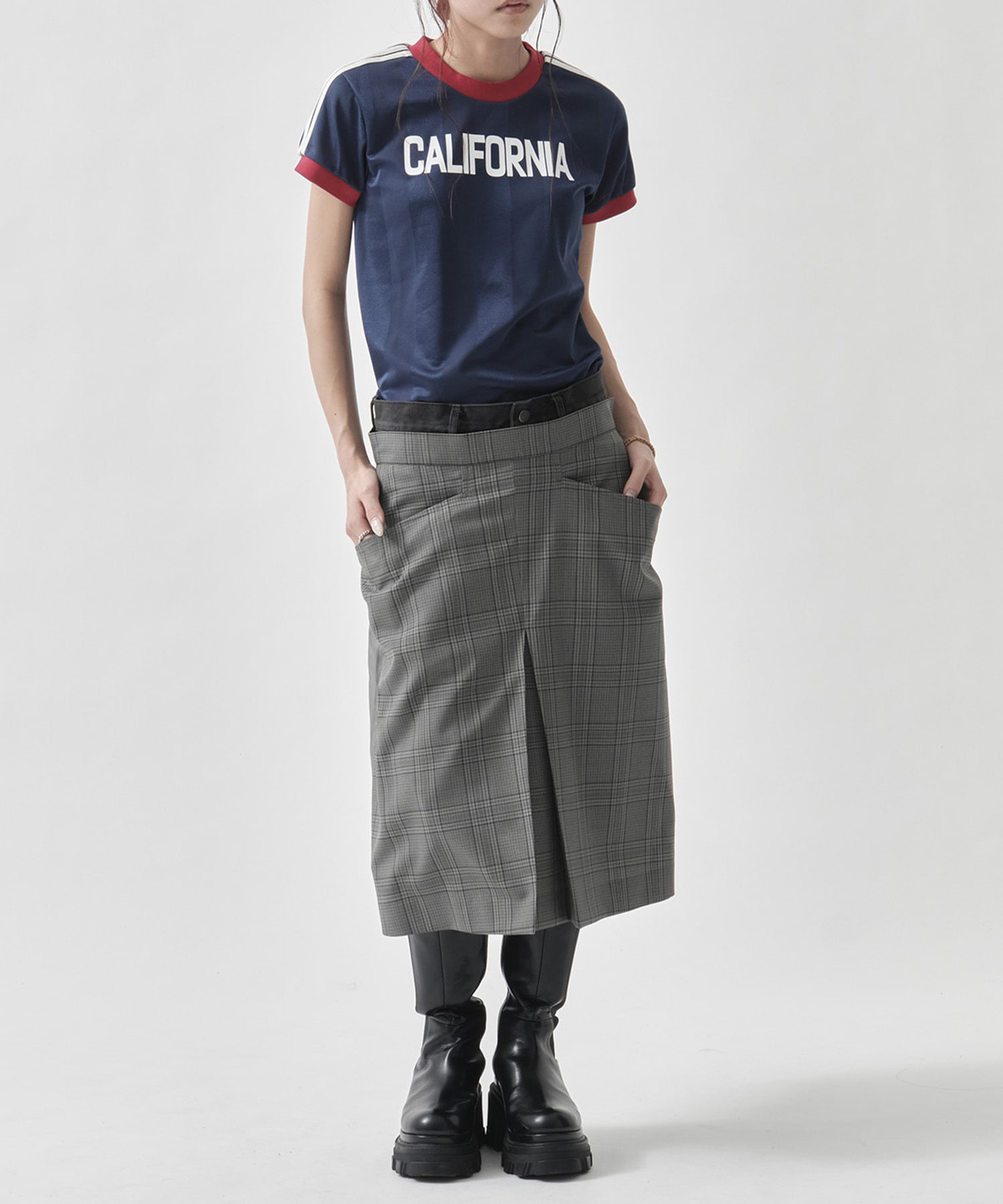 Wool Check Box Pleats Skirt INSCRIRE