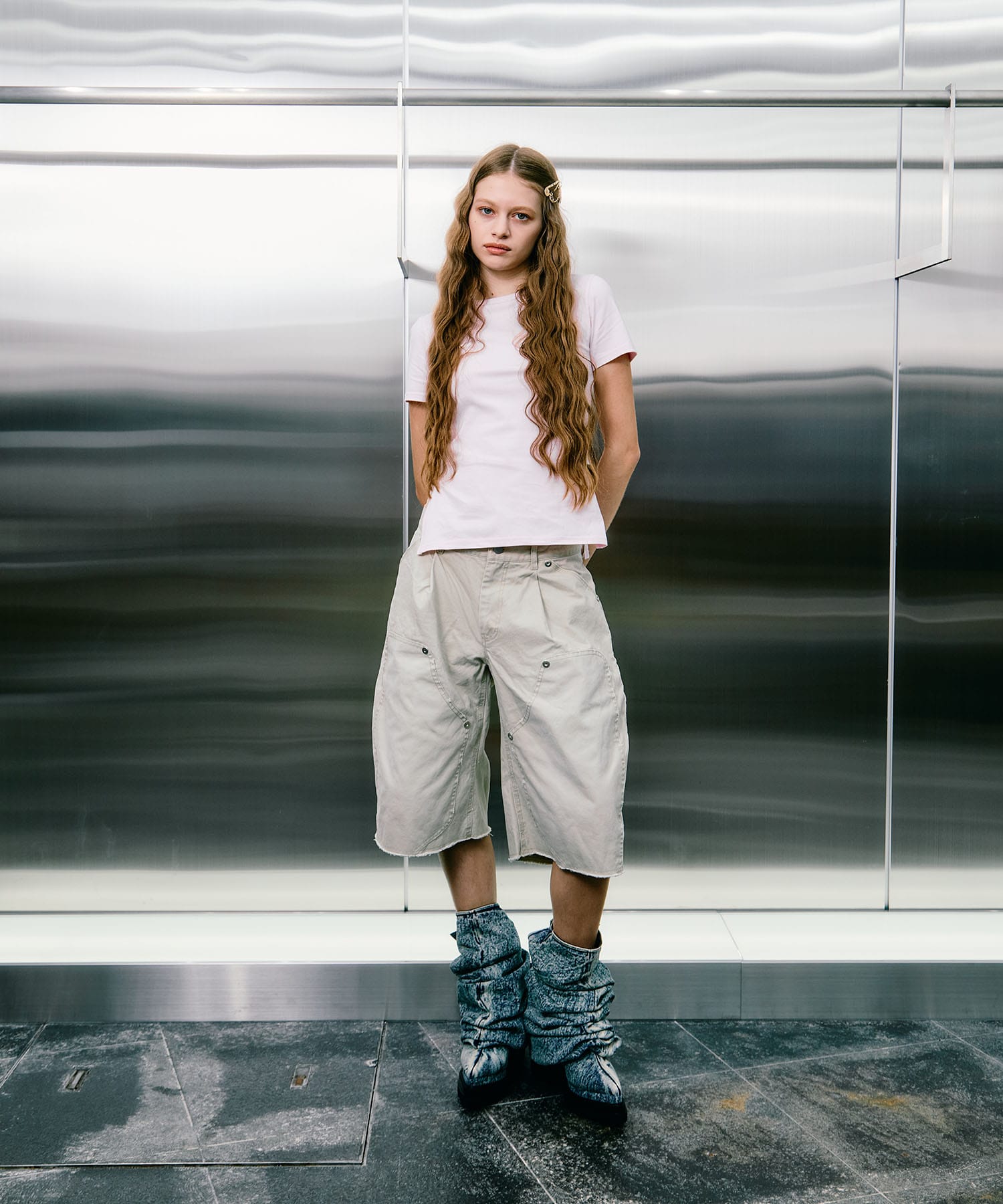 BASICKS×duck double knee curved leg shorts CONZ