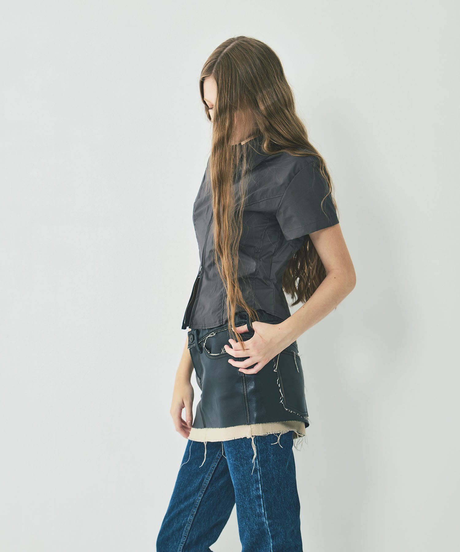 fitted zip up shirt short sleeve CONZ