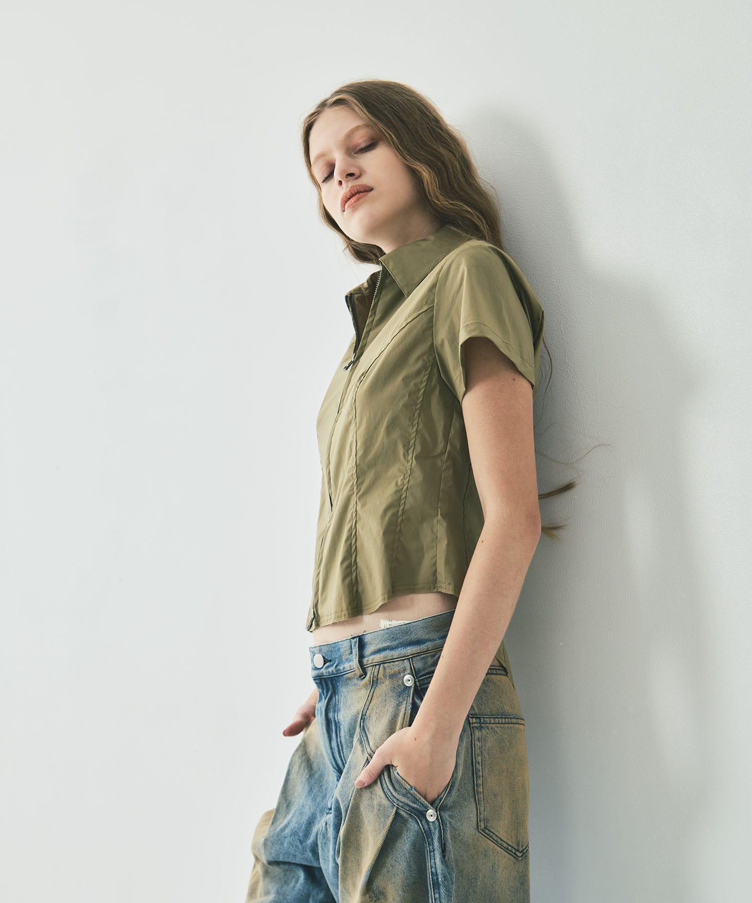 fitted zip up shirt short sleeve CONZ