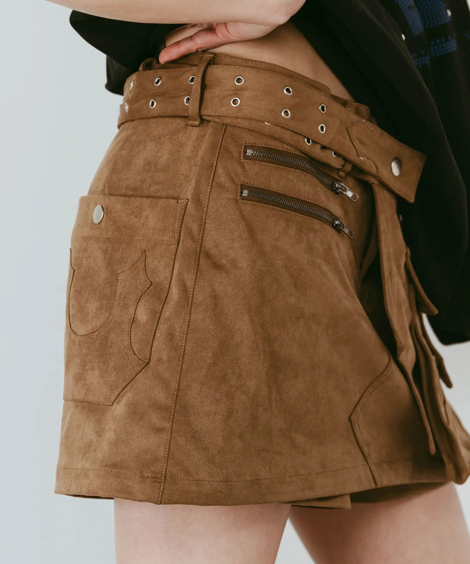 layered suede skort 
