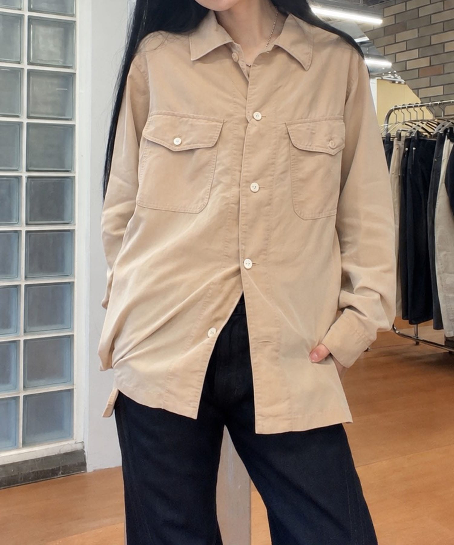 POWDERY FADE POPLIN OPEN COLLAR SHIRTS ANTHEM A