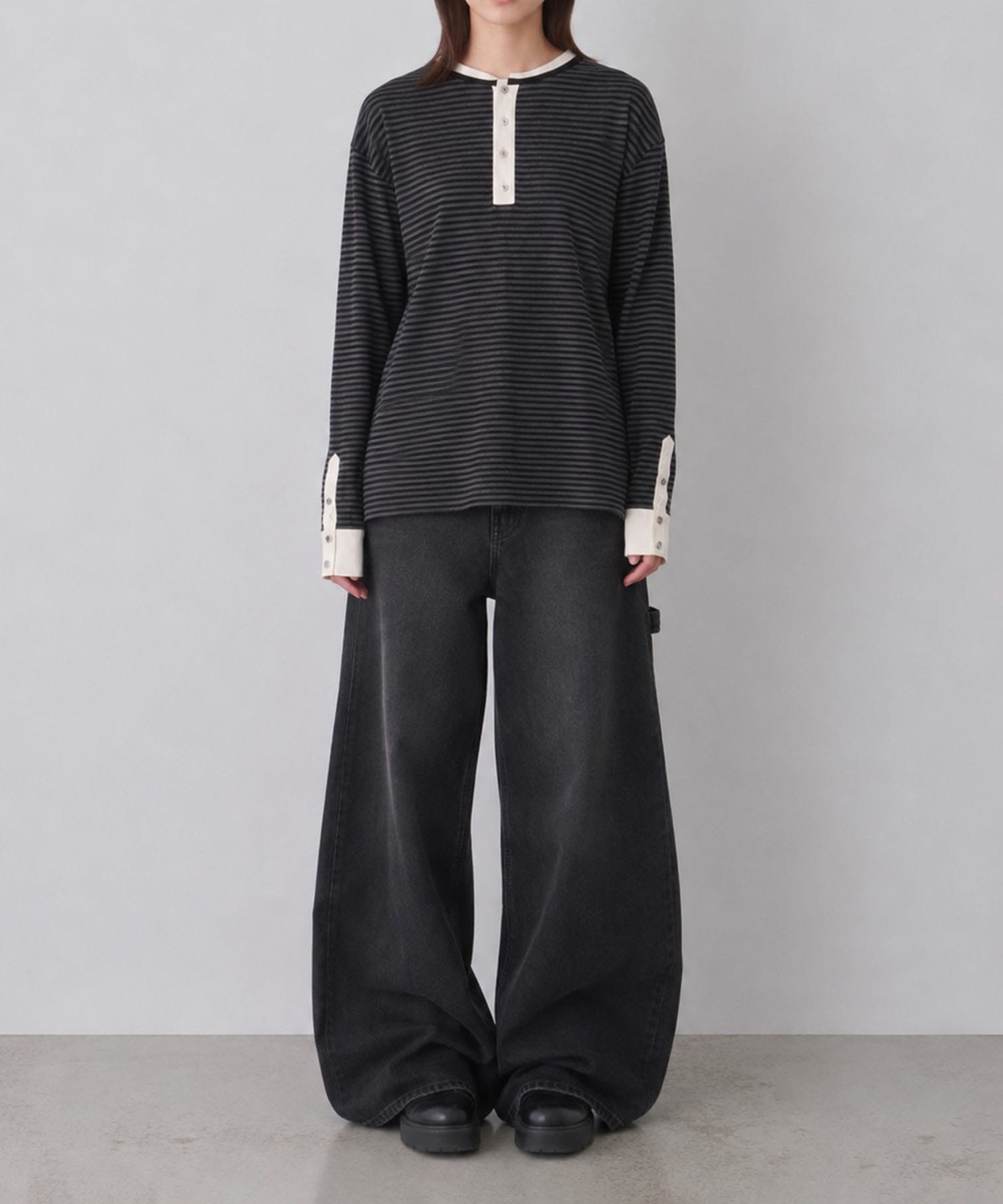 OPPOSITE WAFFLE STRIPE PULLOVER SHIRT MASU