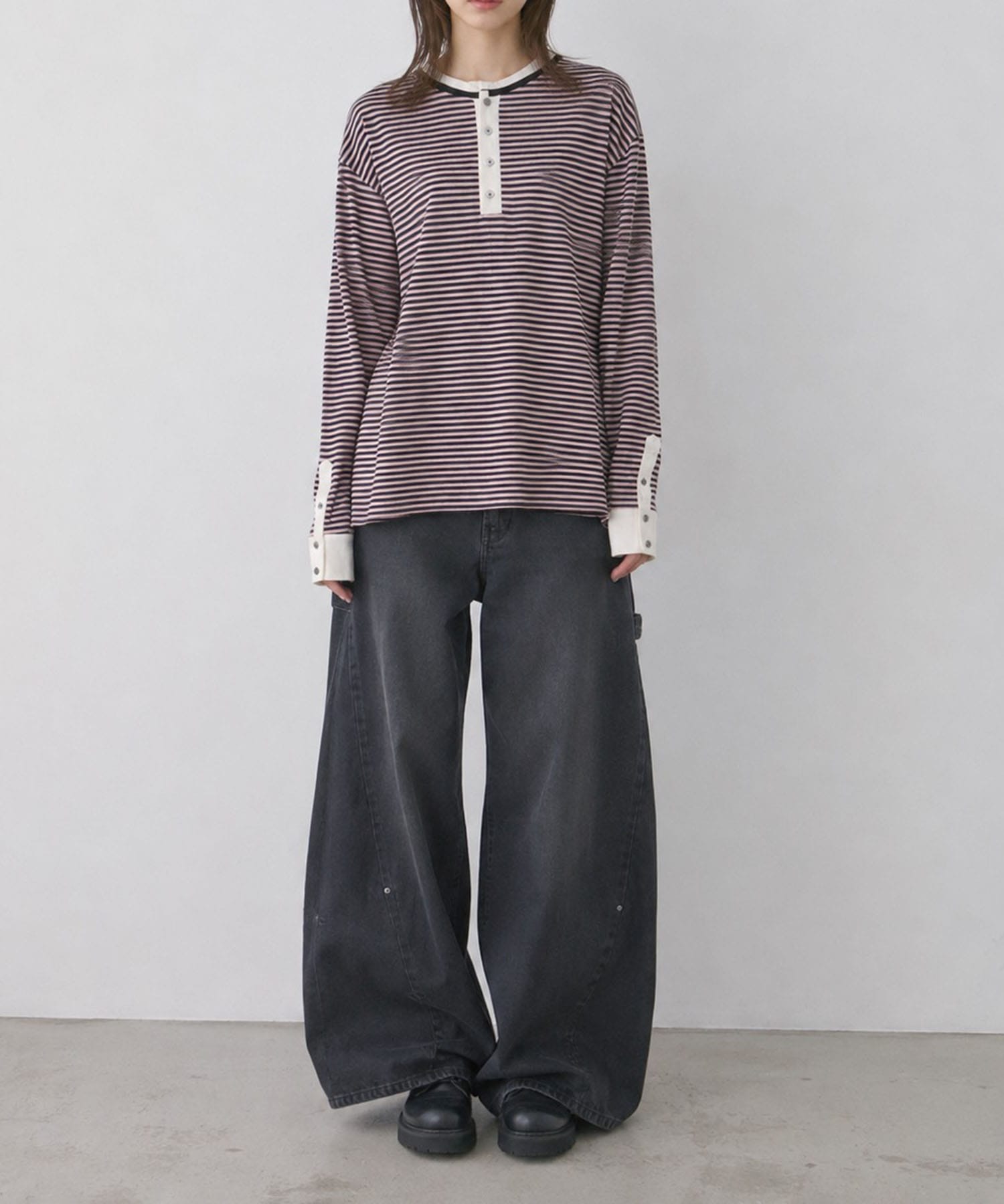 OPPOSITE WAFFLE STRIPE PULLOVER SHIRT MASU