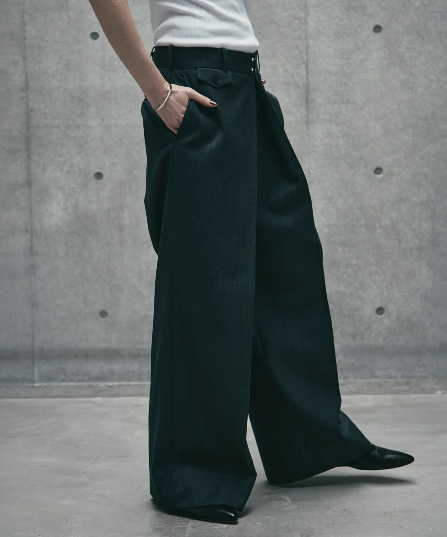 WOOL GABARDINE FOLDED WIDE TROUSERS JOHN LAWRENCE SULLIVANW
