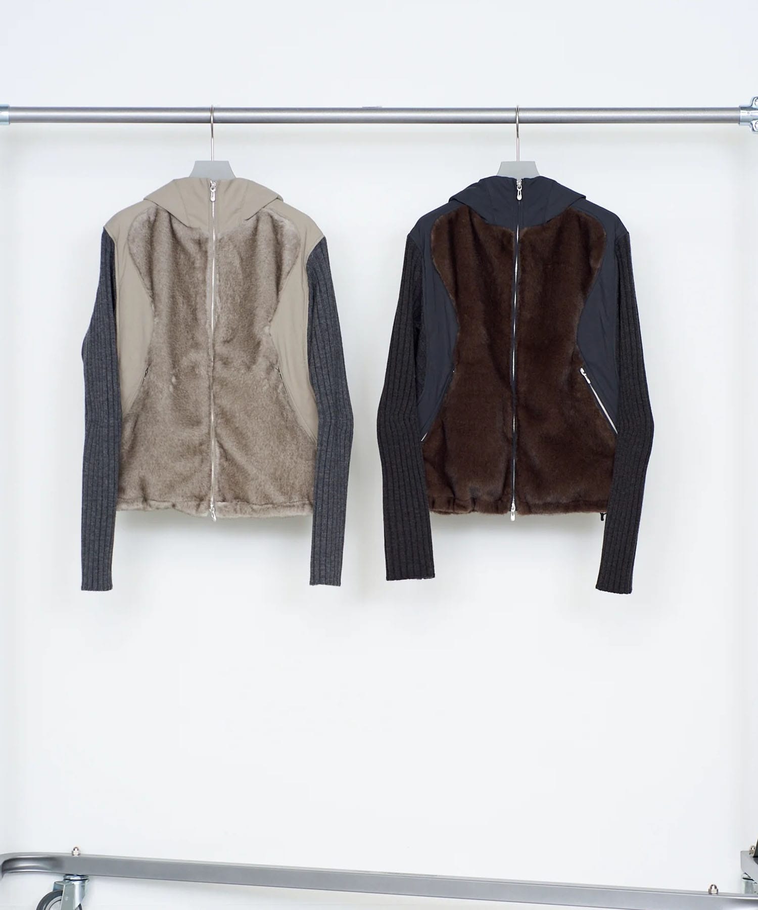 KNITTED SLEEVE PANELLED ZIP UP HOODED JACKET NVRFRGT