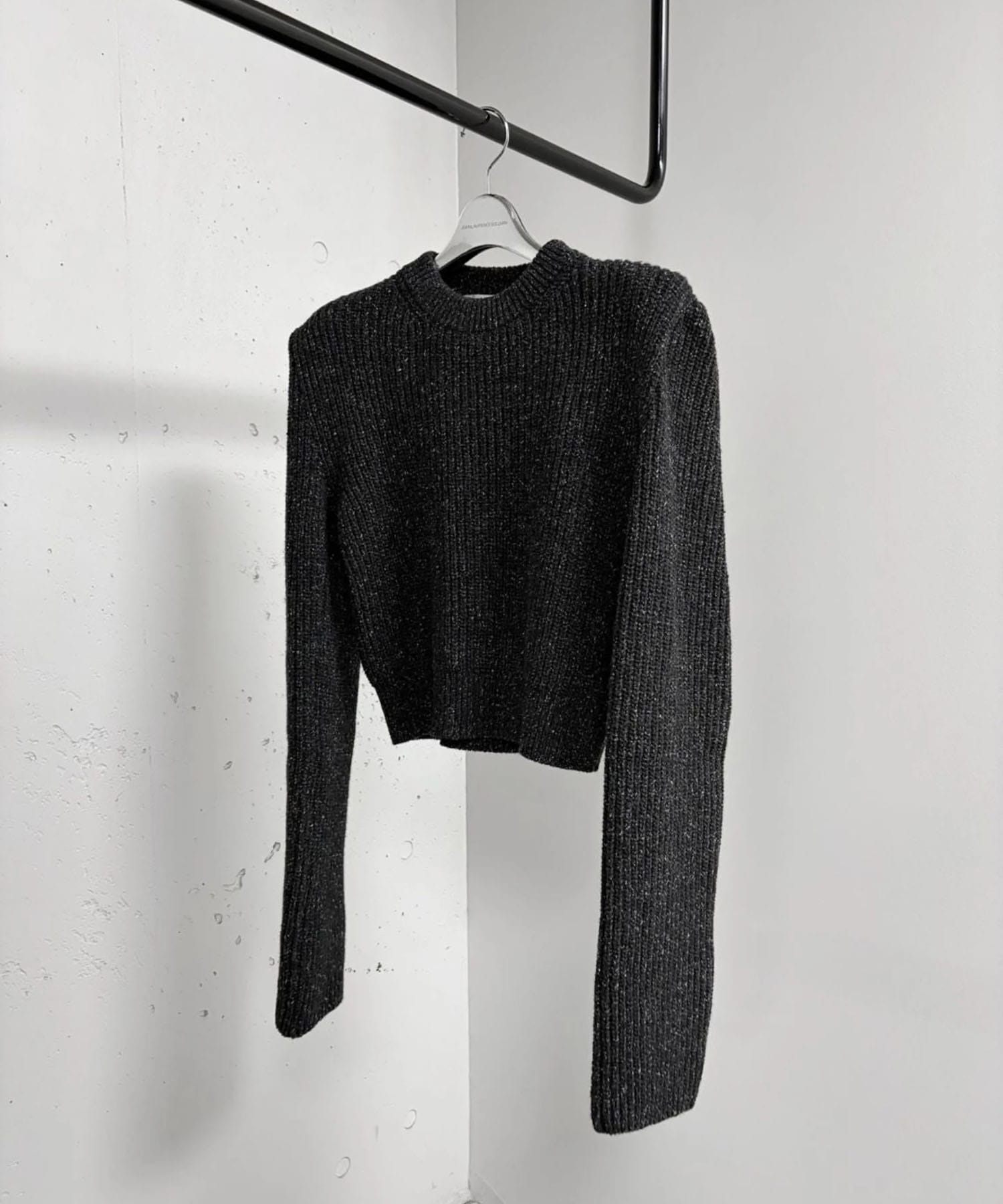 WOOL SILK POWER SHOULDER RIB KNIT SWEATER JOHN LAWRENCE SULLIVAN