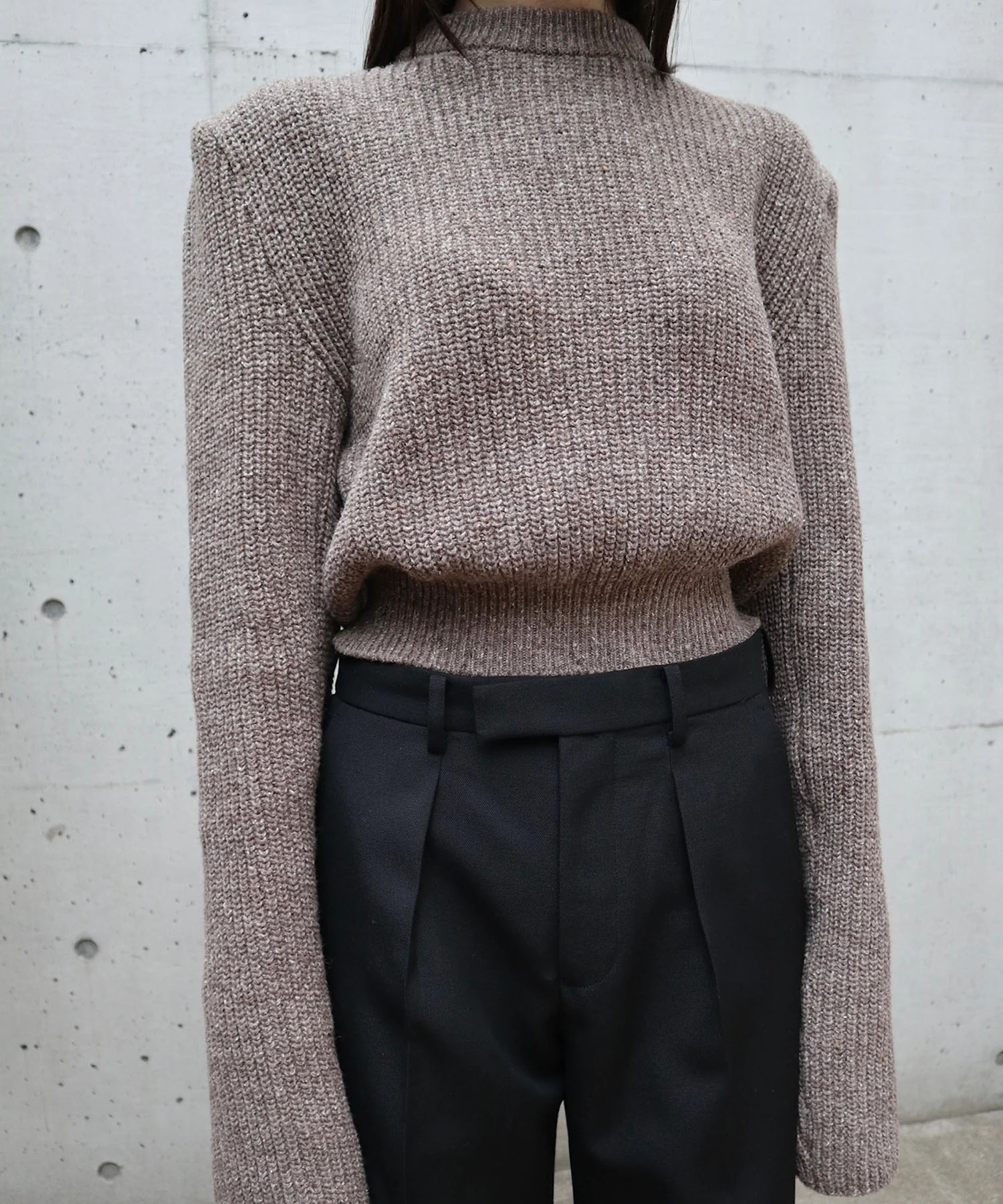 WOOL SILK POWER SHOULDER RIB KNIT SWEATER JOHN LAWRENCE SULLIVAN