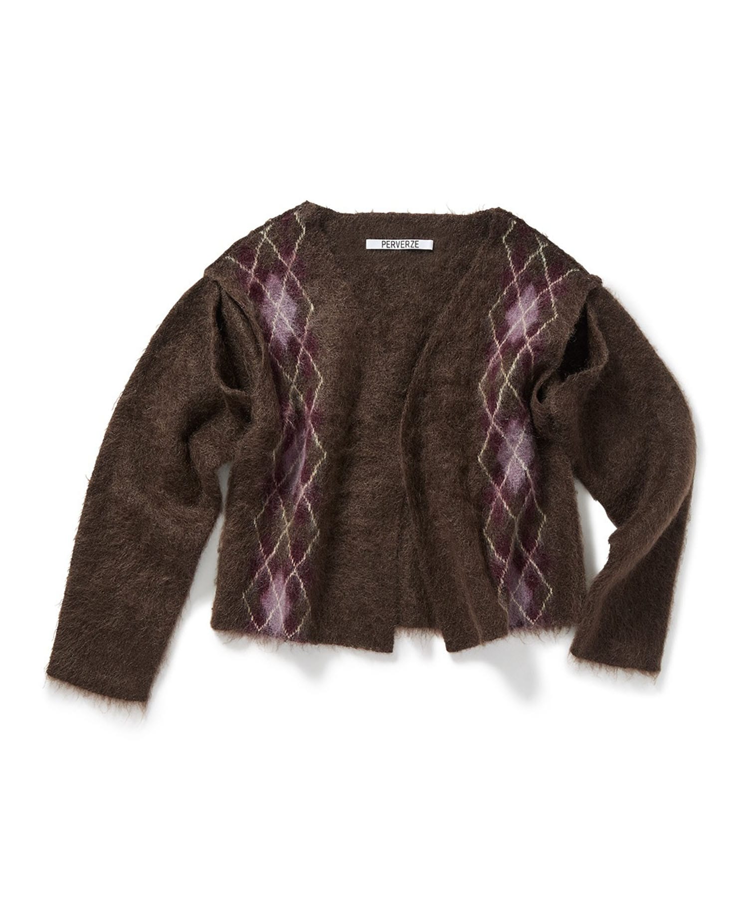 Wide Slit Argyle Line Cardigan PERVERZE
