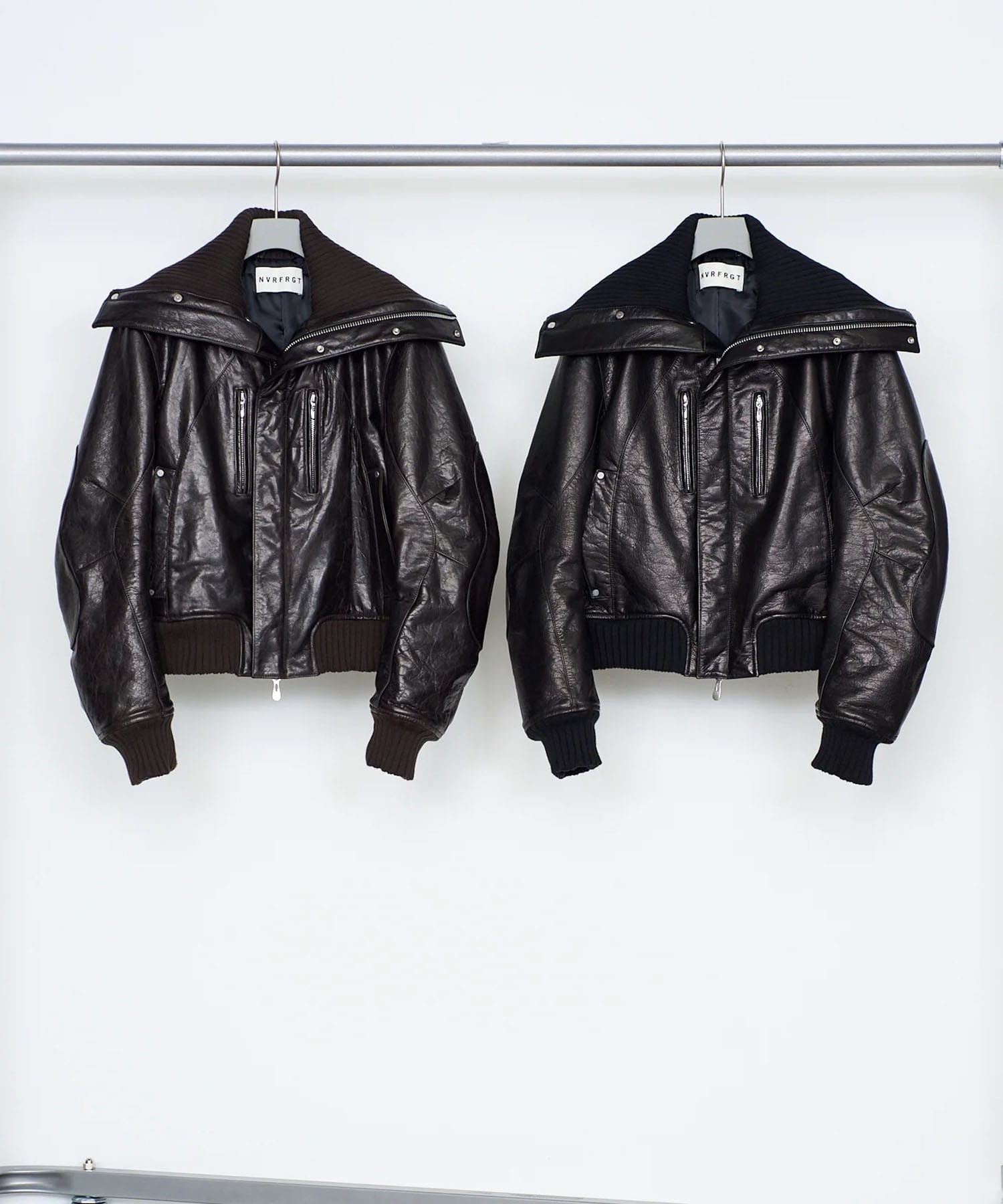 LEATHER PADDED HIGH NECK BOMBER JACKET NVRFRGT