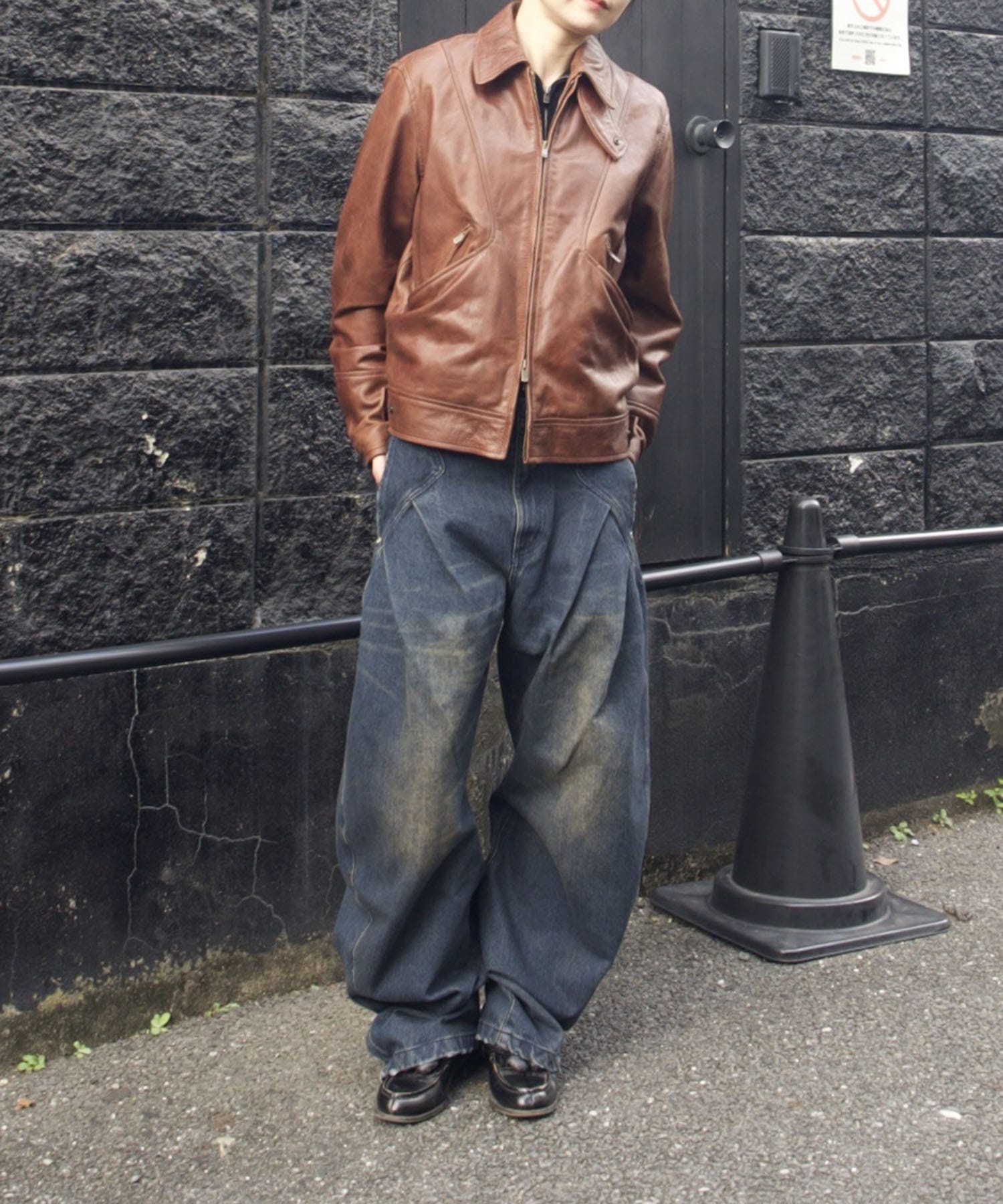 UNEVEN SHEEP LEATHER ZIP BLOUSON ANTHEM A