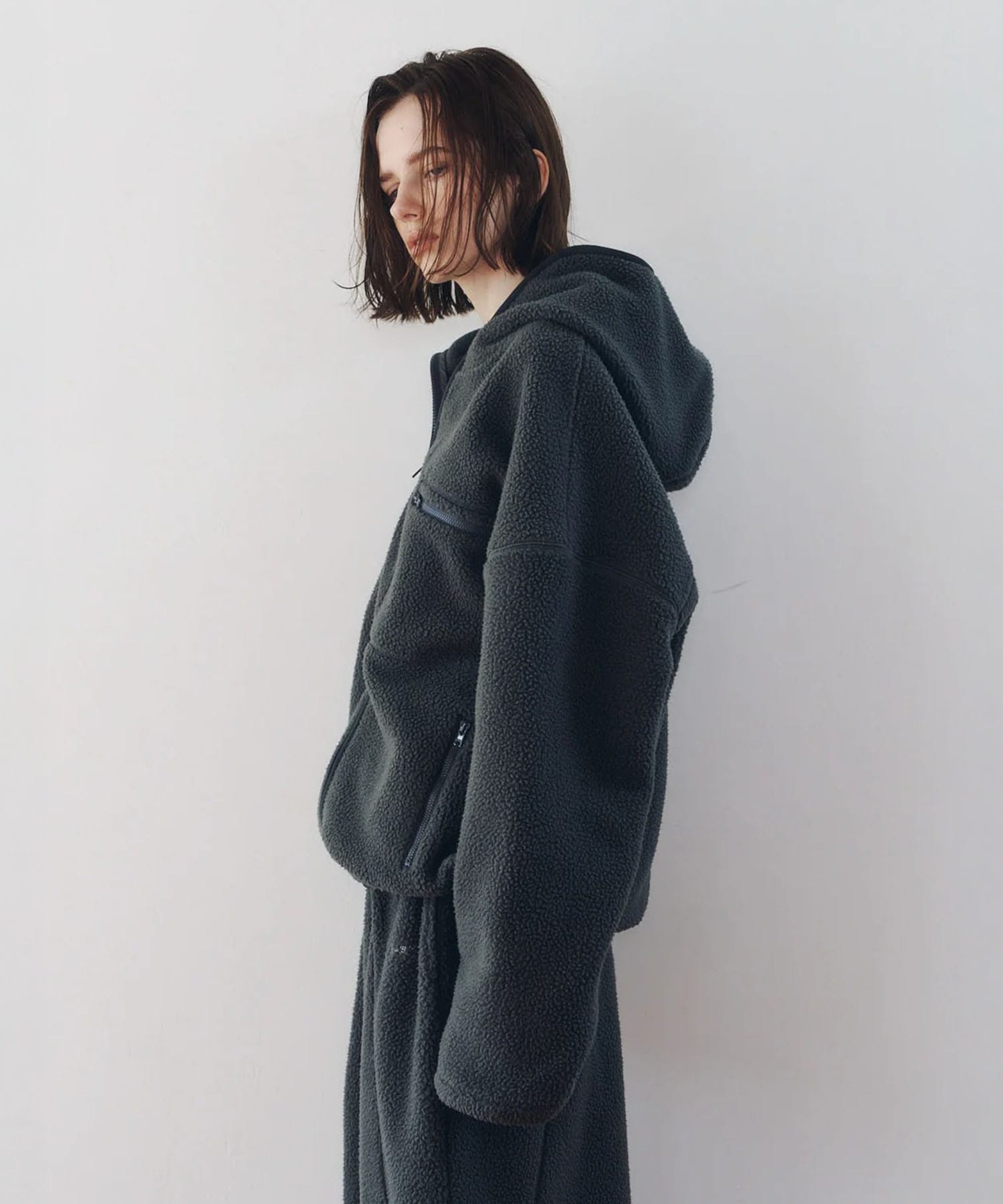 curved zip boa hoodie(unisex) Knuth Marf