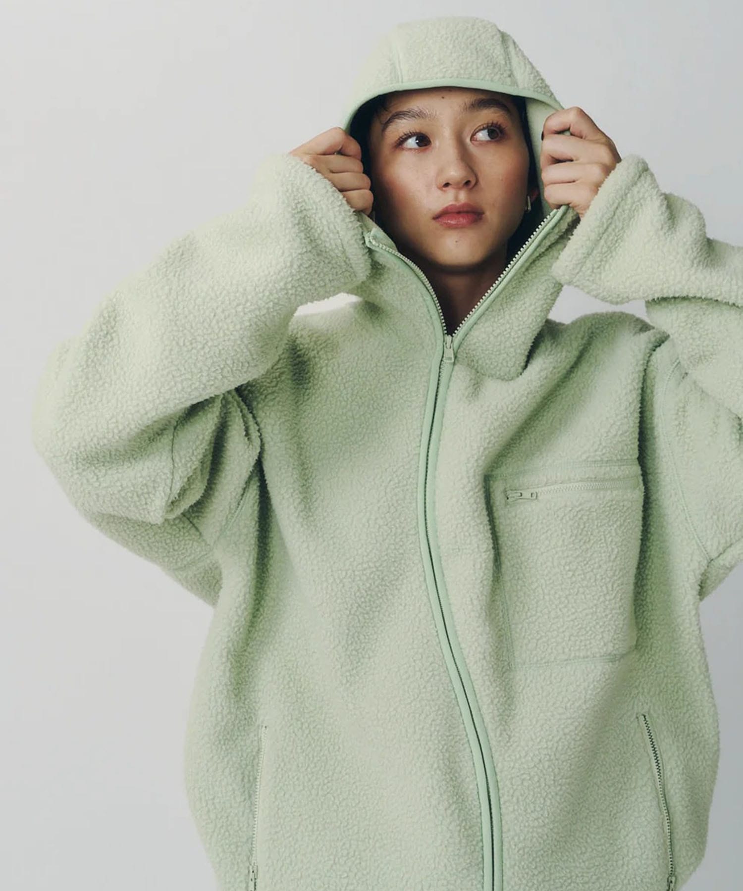 curved zip boa hoodie(unisex) Knuth Marf