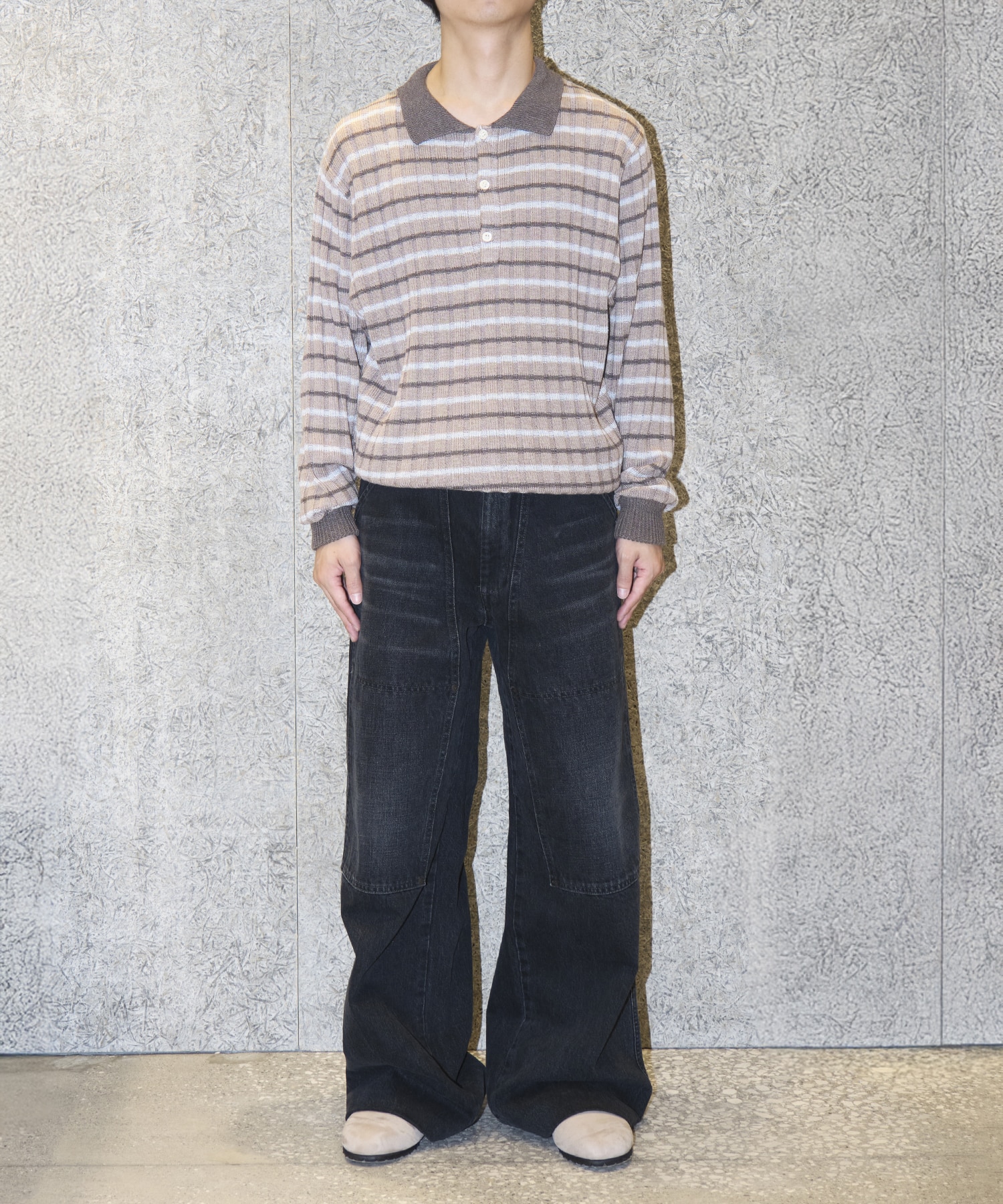 RIBBED KNIT POLO SHIRT RICE NINE TEN