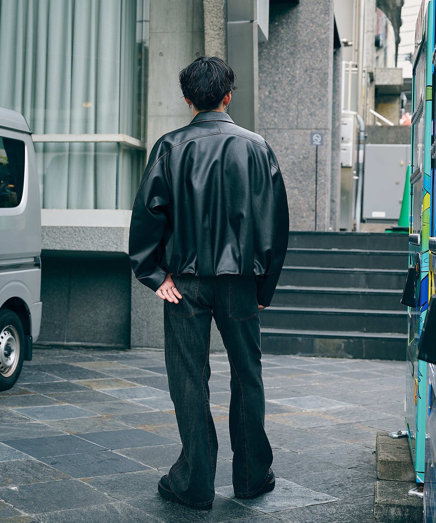 BALOON ZIP UP JACKET FAUX LEATHER CONZ