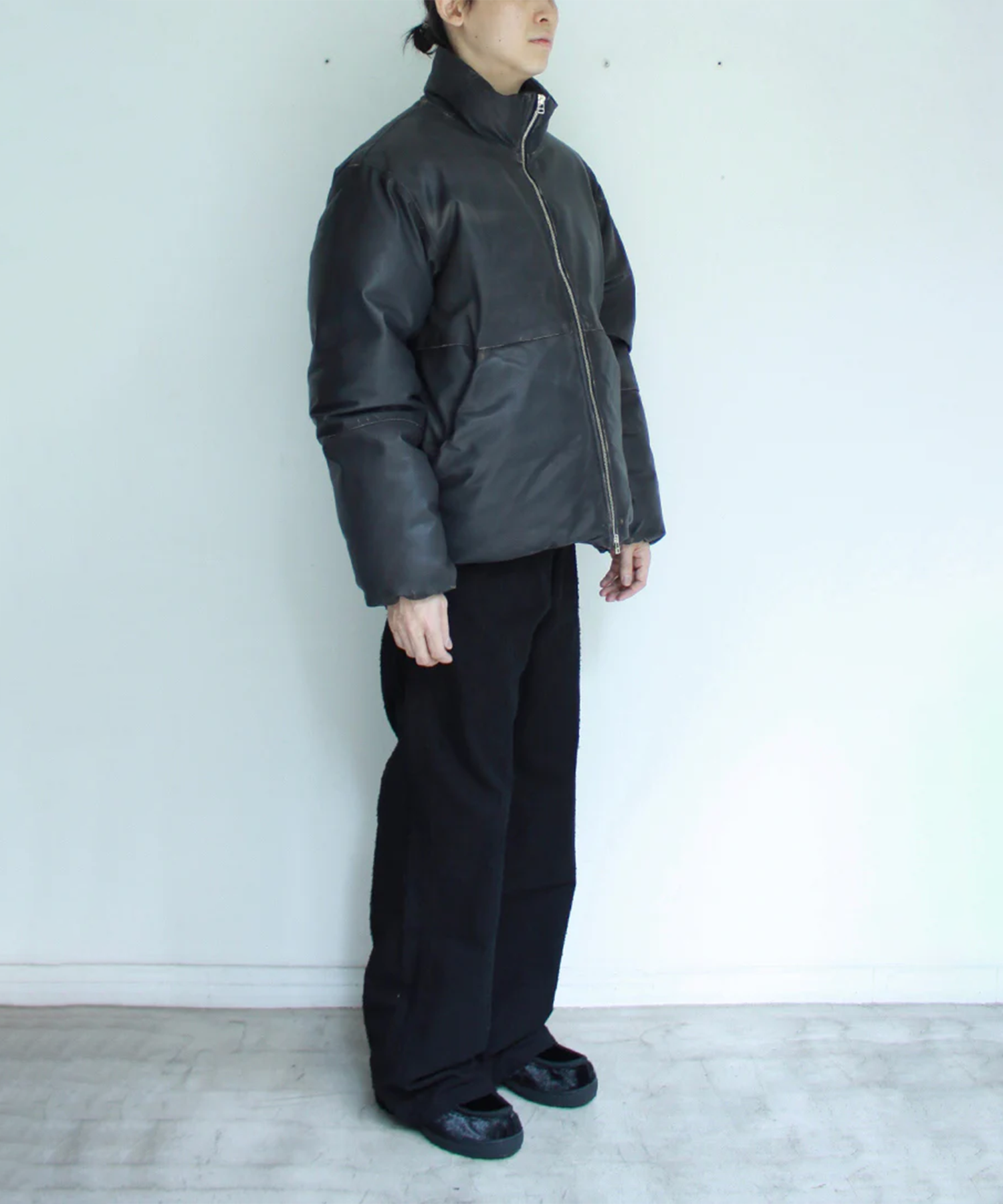 Damaged Leather Down Jacket soe