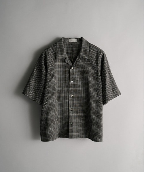 cropped open collar short sleeve shirt check CONZ