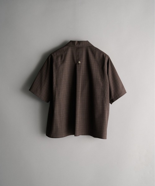 cropped open collar short sleeve shirt check CONZ