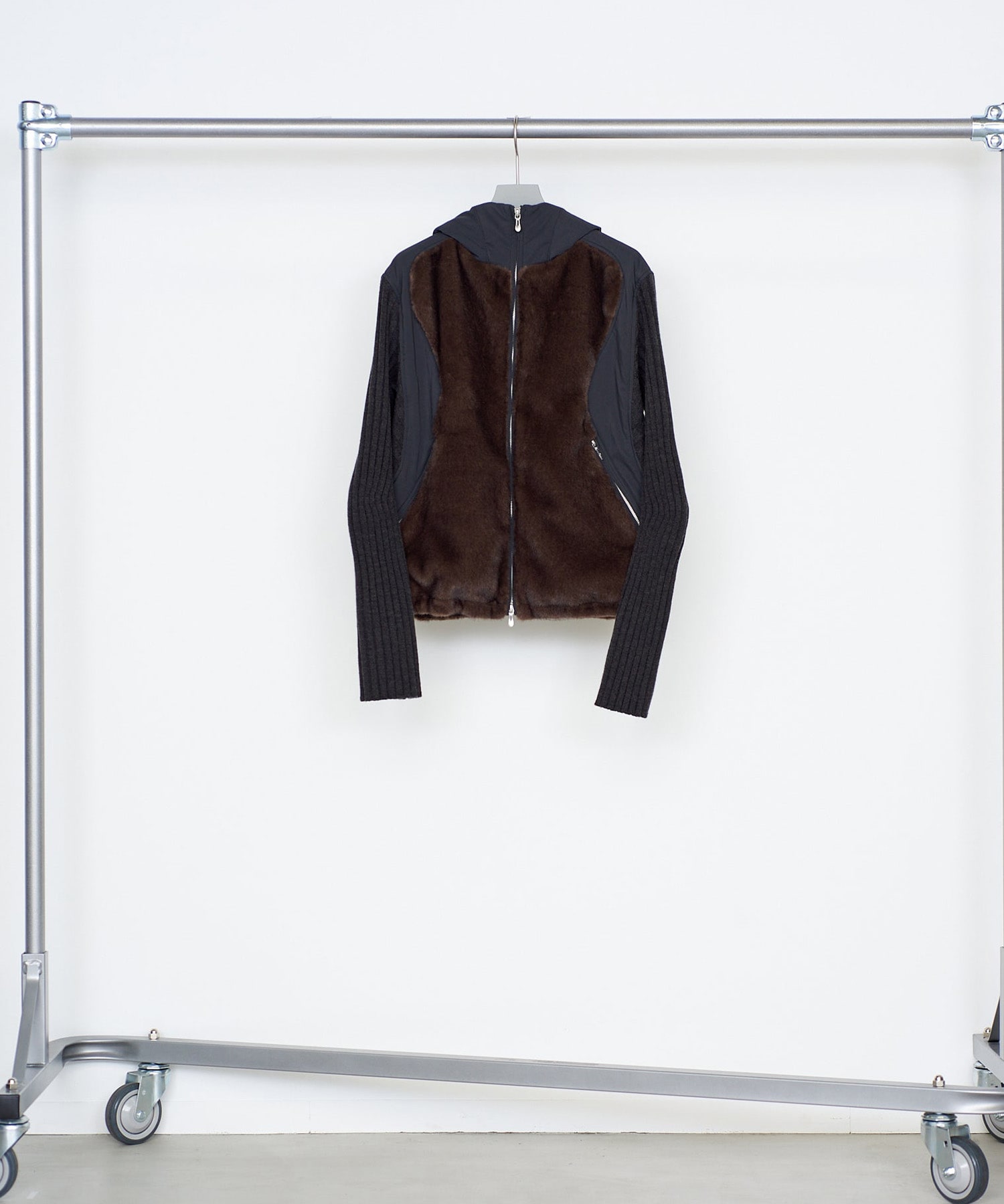 KNITTED SLEEVE PANELLED ZIP UP HOODED JACKET NVRFRGT