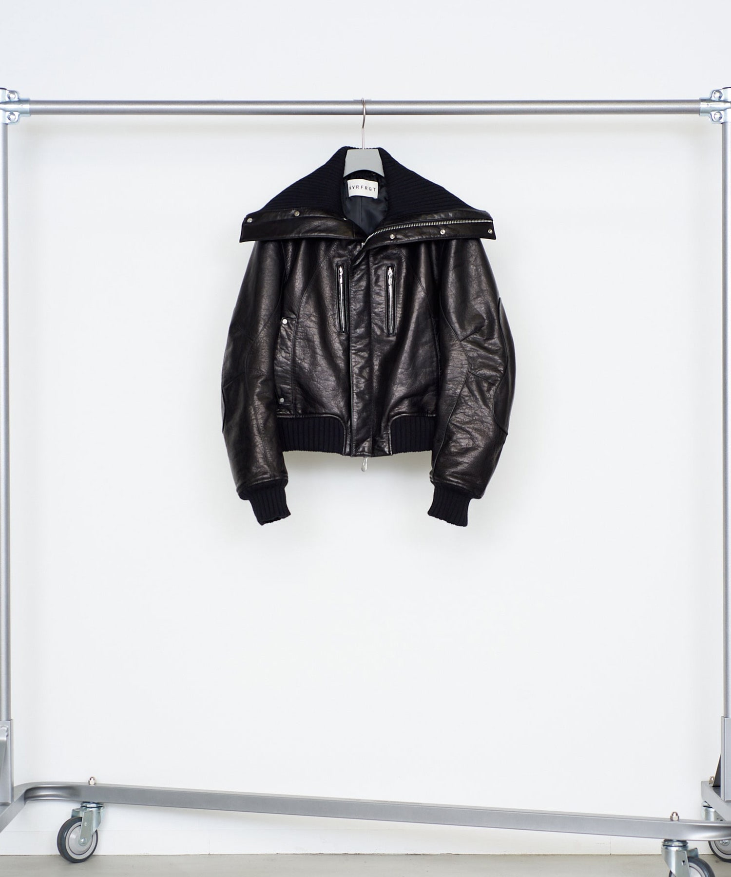 LEATHER PADDED HIGH NECK BOMBER JACKET NVRFRGT