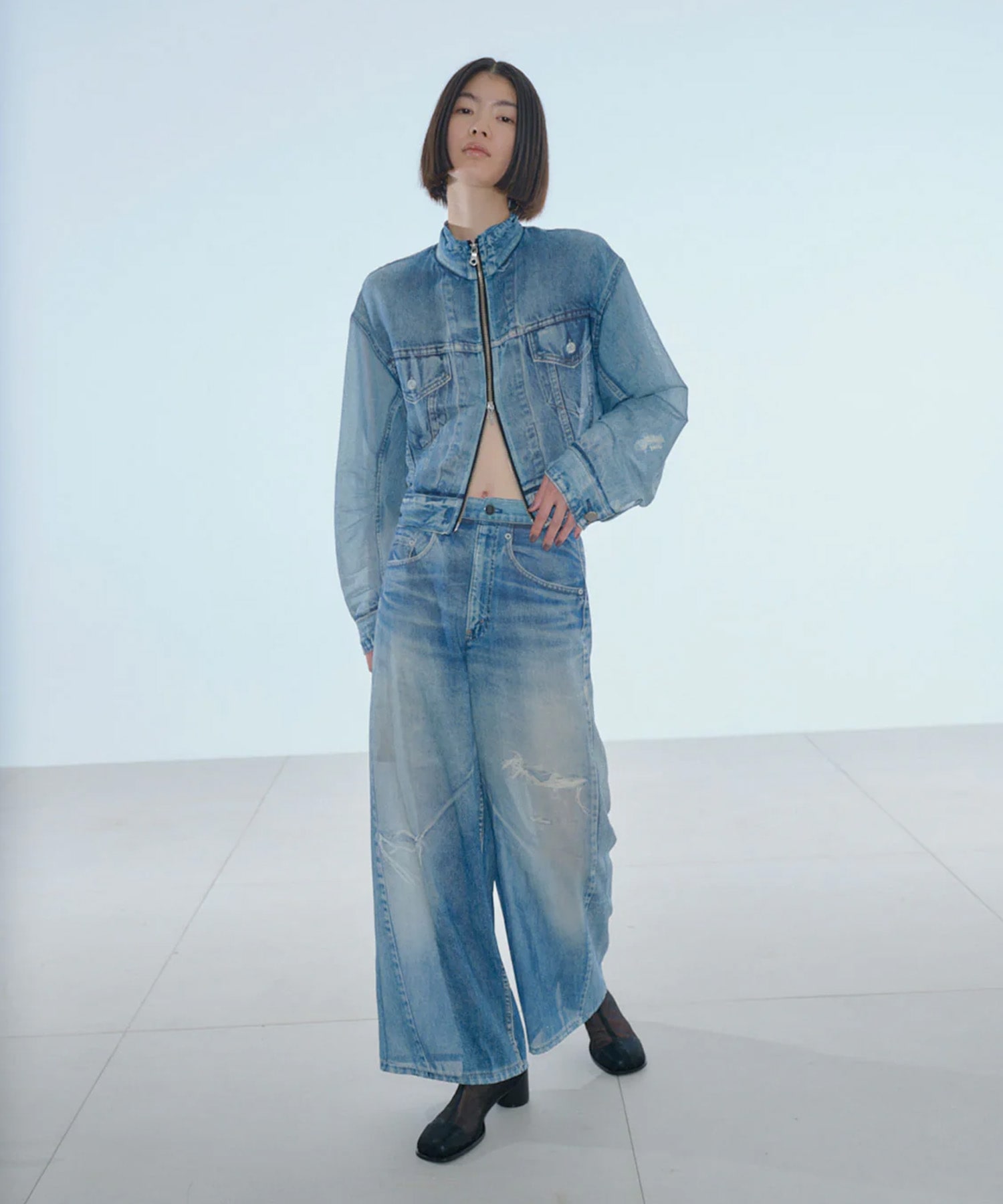 DENIM PRINT SHEER PANTS THINGS THAT MATTER