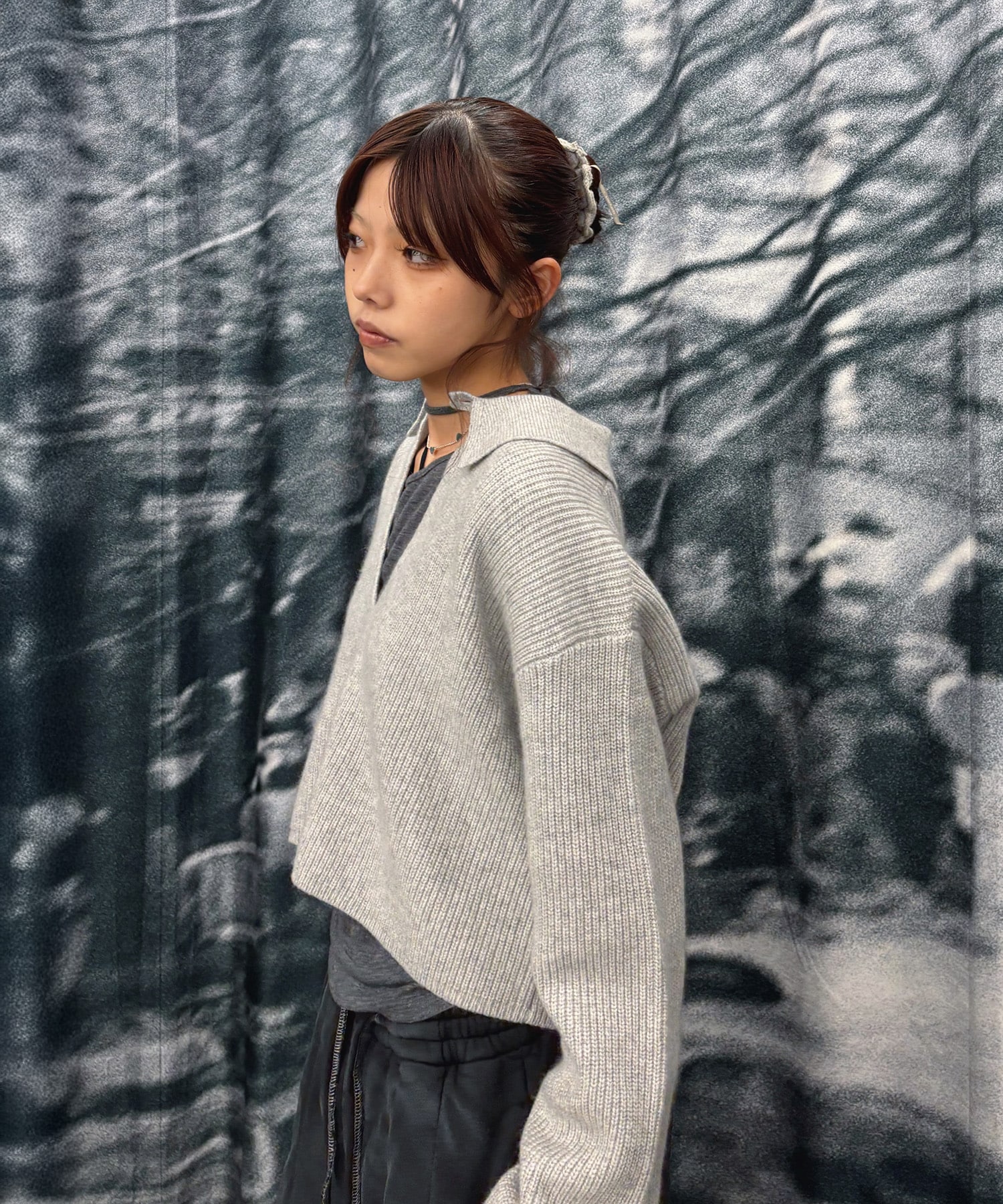 EX.cashmere slit neck loose short knit Knuth Marf