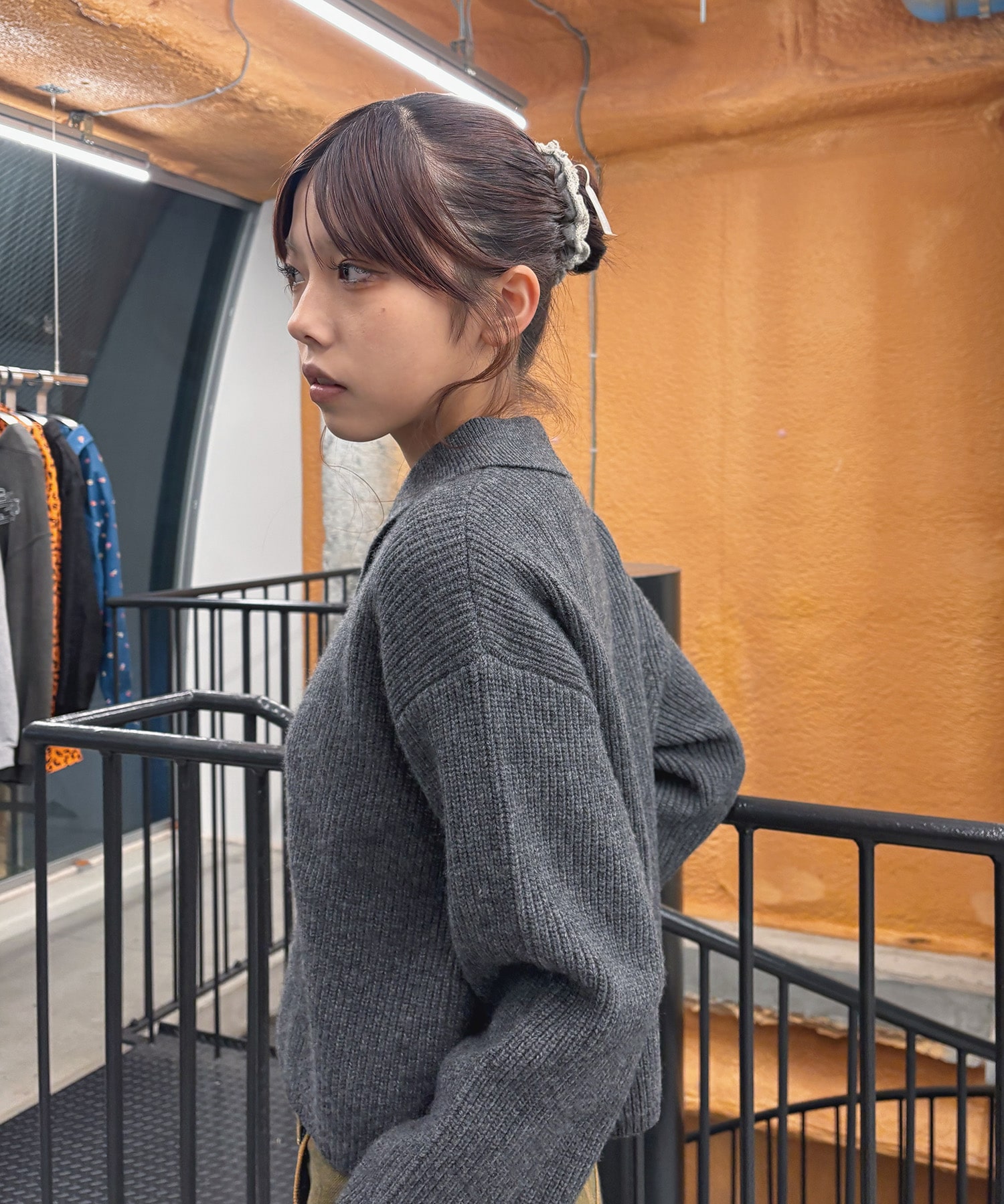 EX.cashmere slit neck loose short knit Knuth Marf