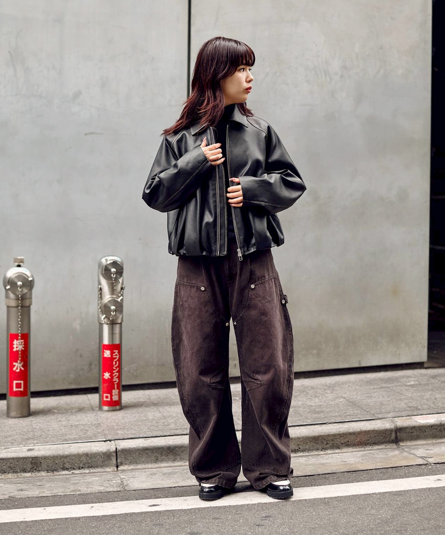 BALLOON LEATHER ZIP UP JACKET CONZ