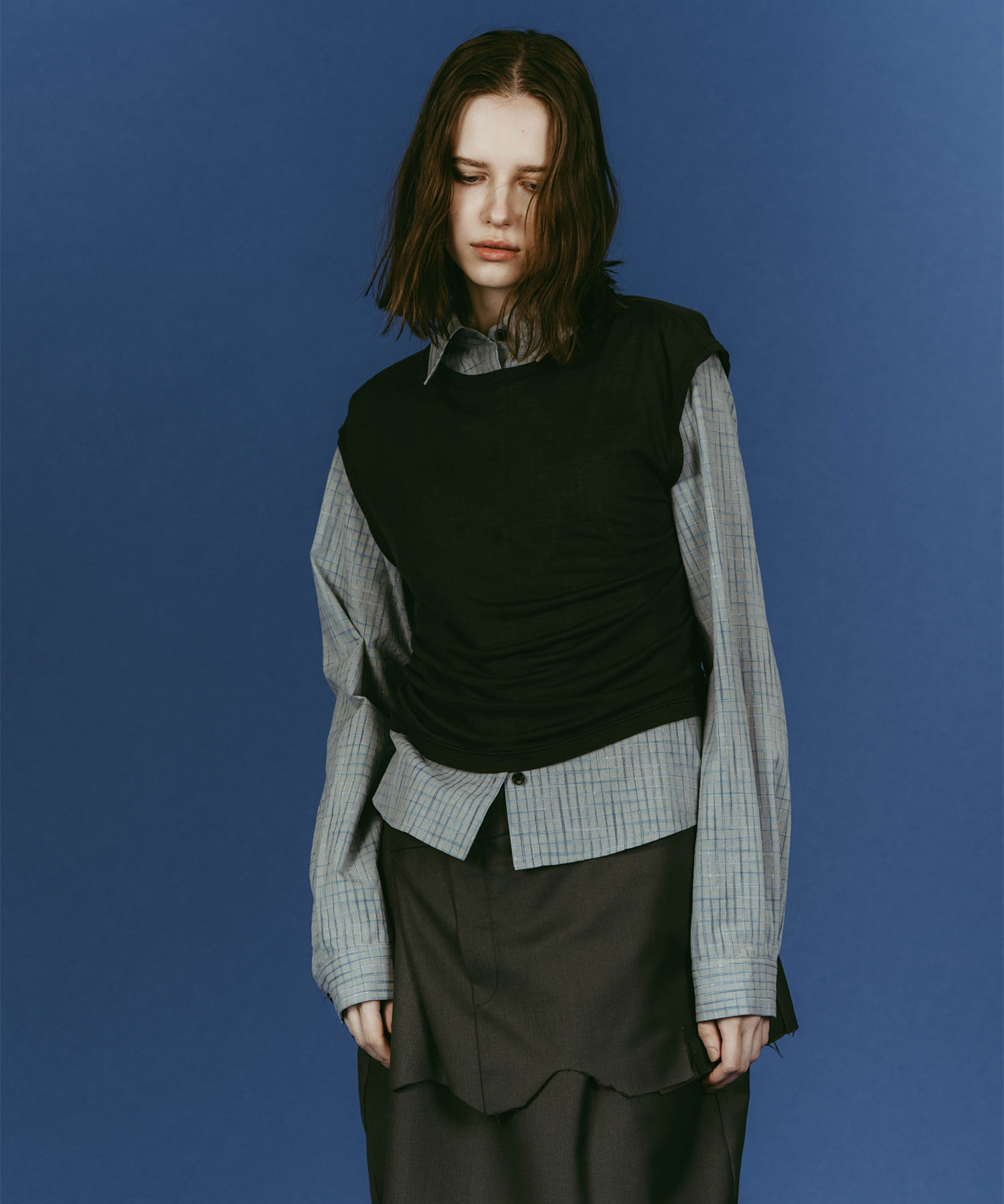 2-piece layered compact shirt/bluecharcoal Knuth Marf