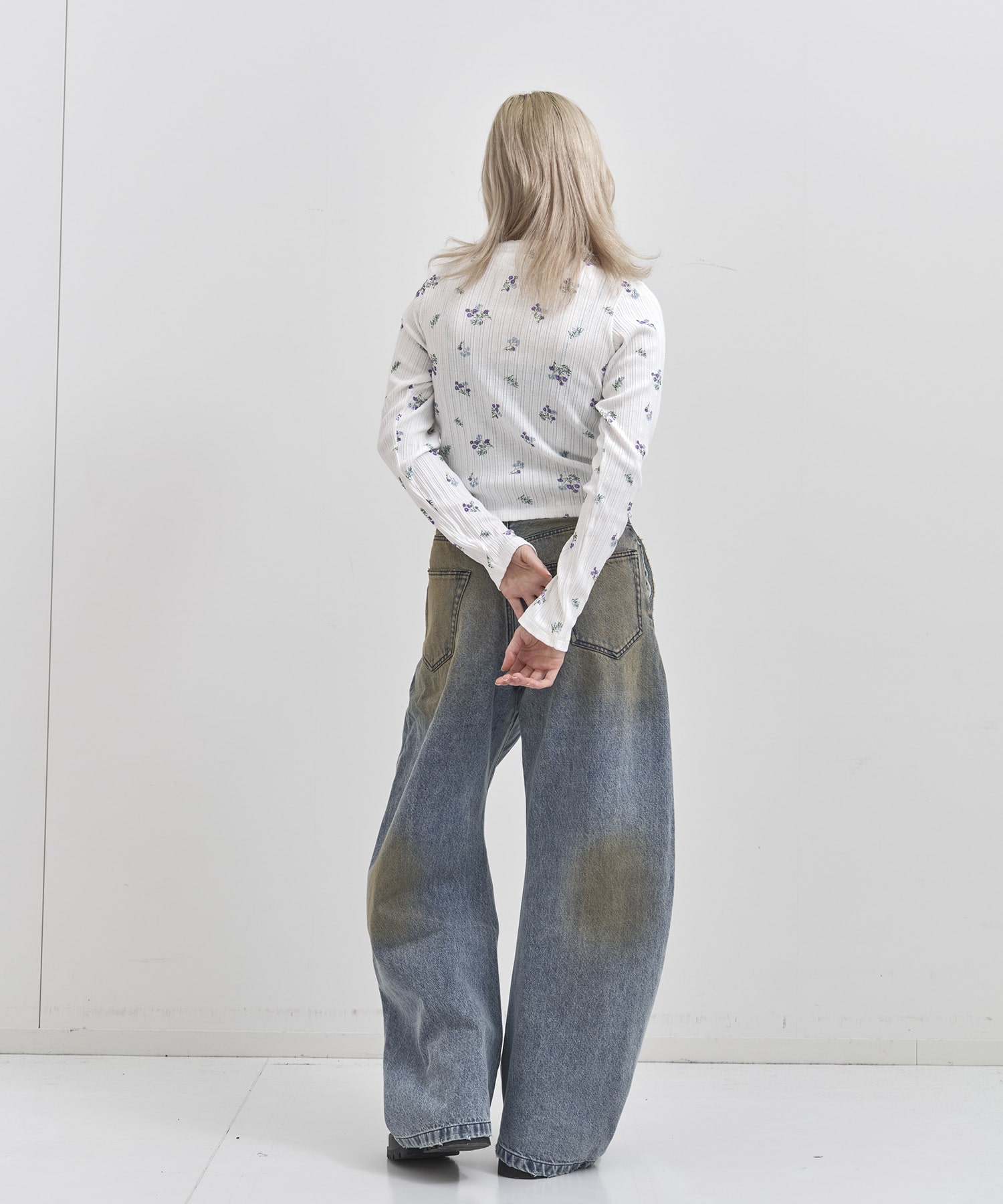 COTTON EYELET RIB FLOWER SQUARE NECK PULLOVER JANE SMITH