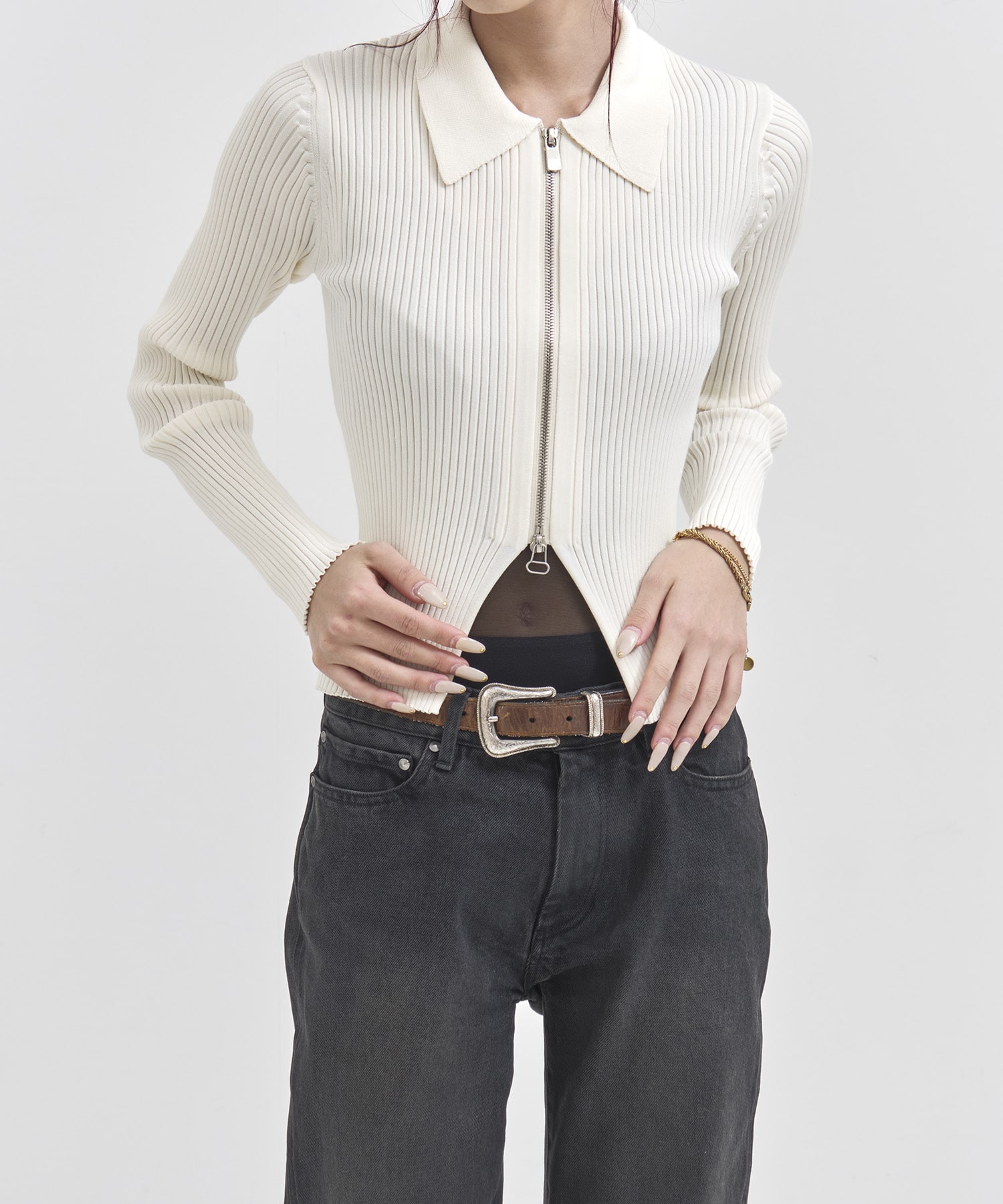 16G RIB DOUBLE ZIP CARDIGAN JANE SMITH