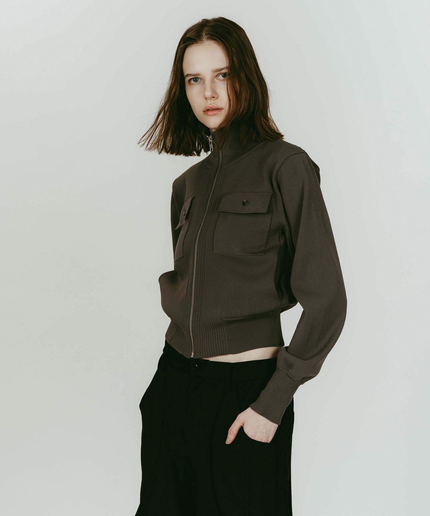 pocket zip up knit 