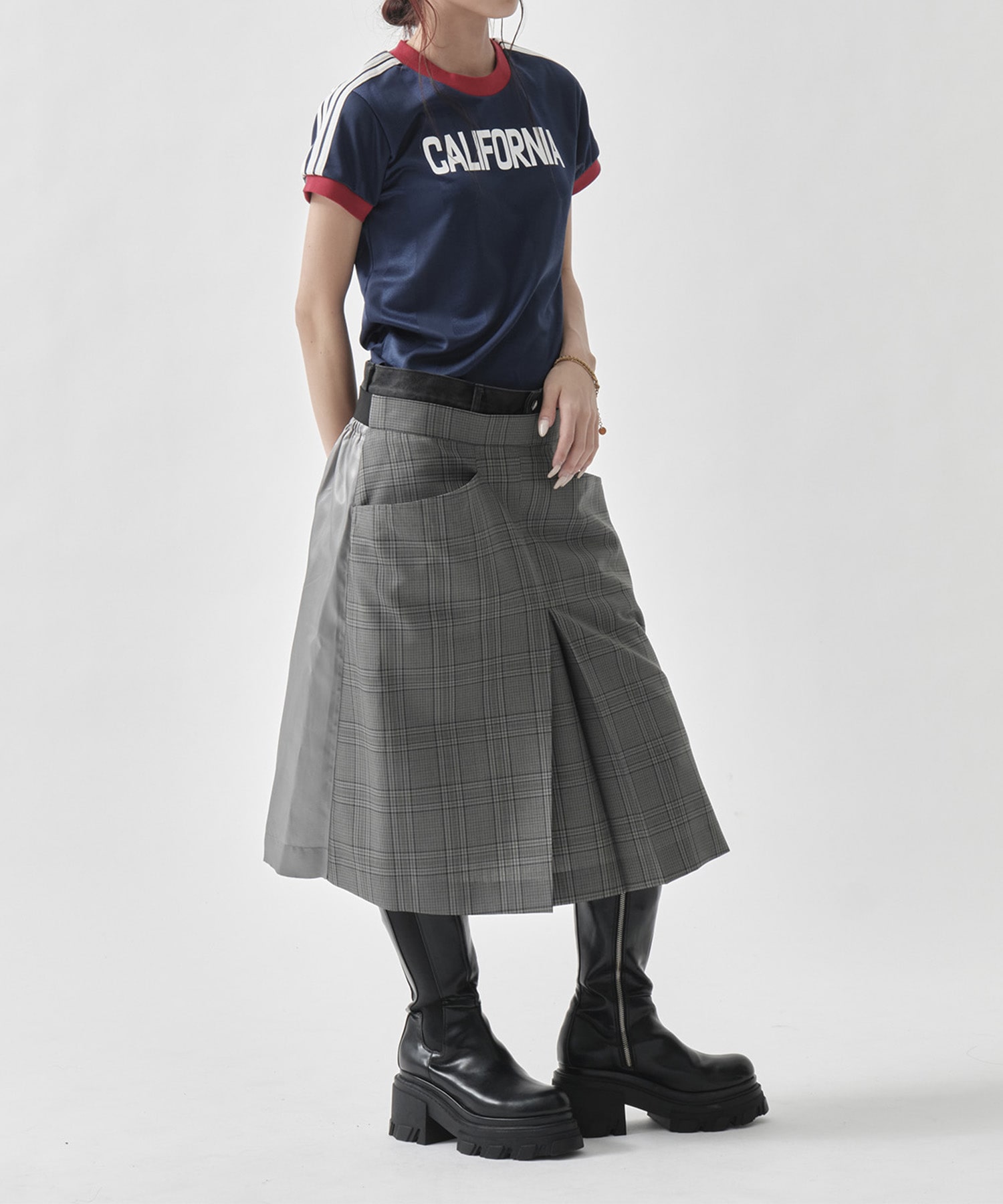 Wool Check Box Pleats Skirt INSCRIRE