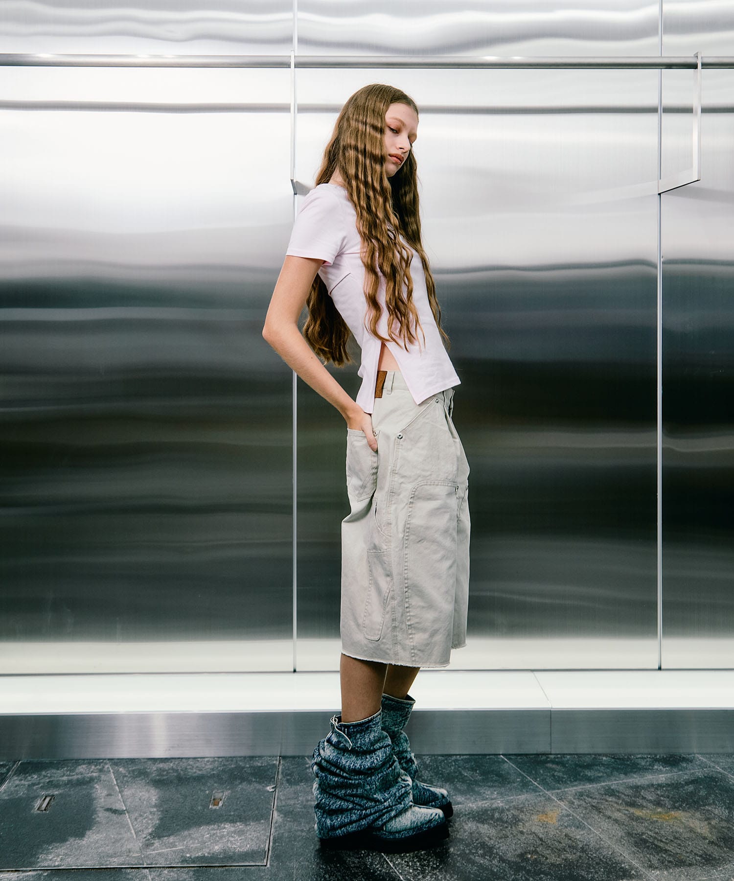 BASICKS×duck double knee curved leg shorts CONZ