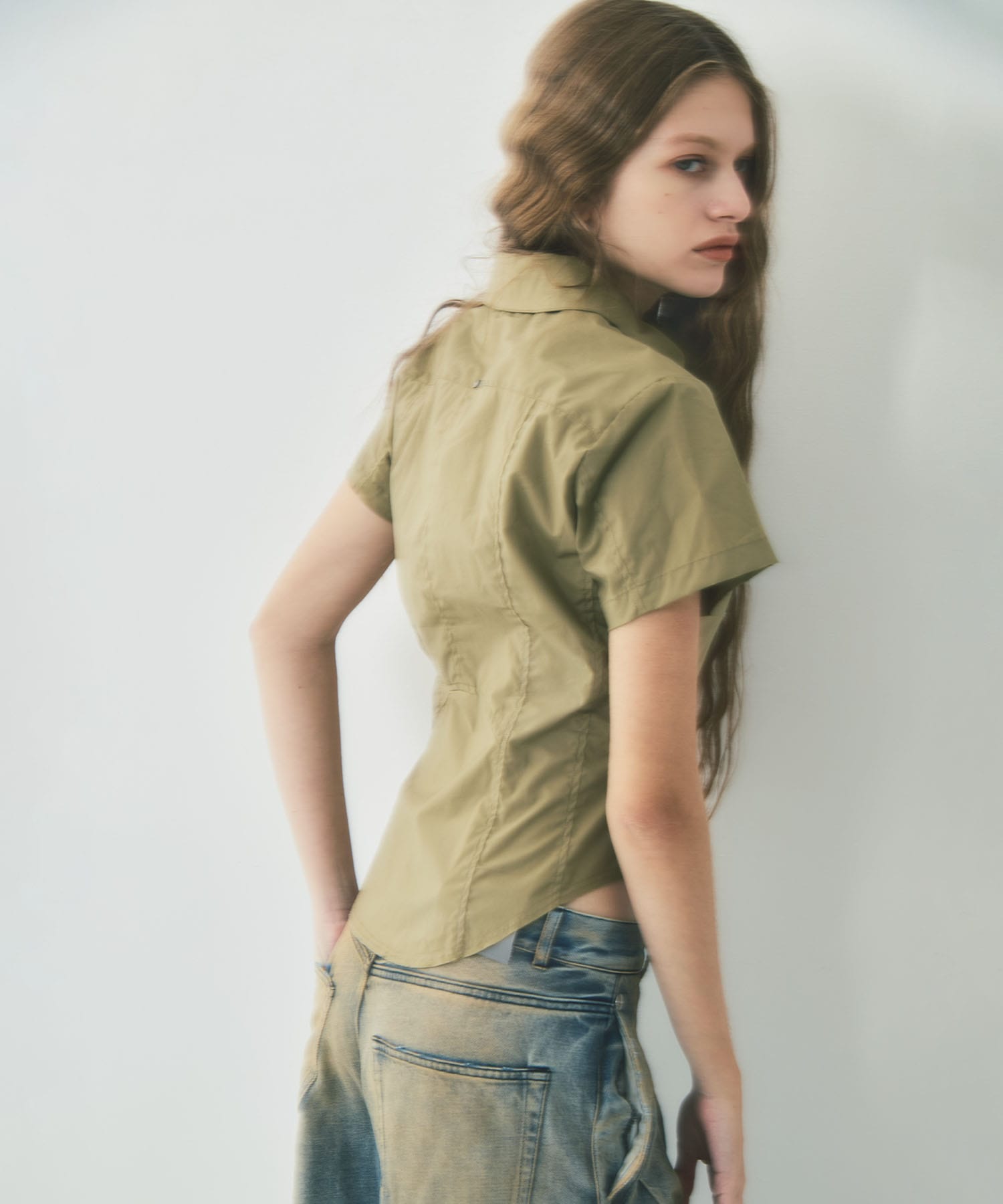 fitted zip up shirt short sleeve CONZ